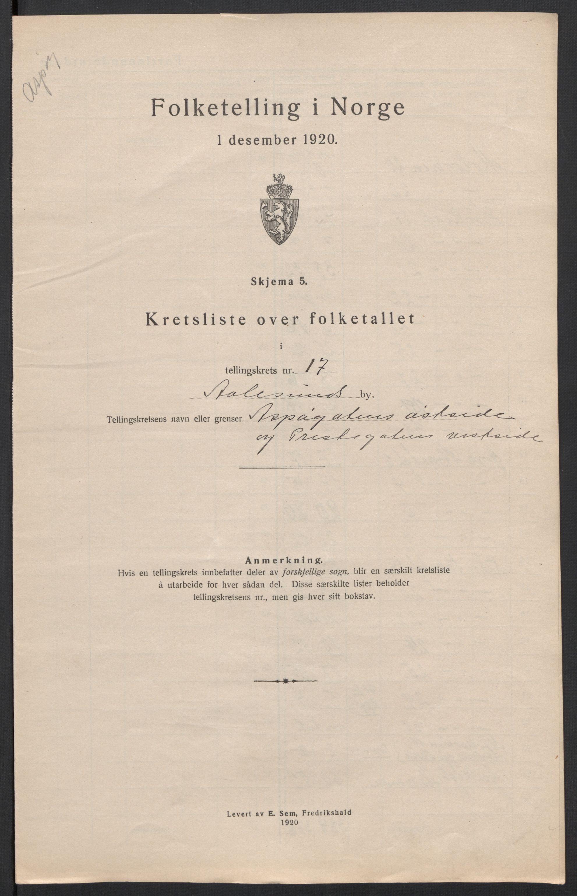 SAT, 1920 census for Ålesund, 1920, p. 54