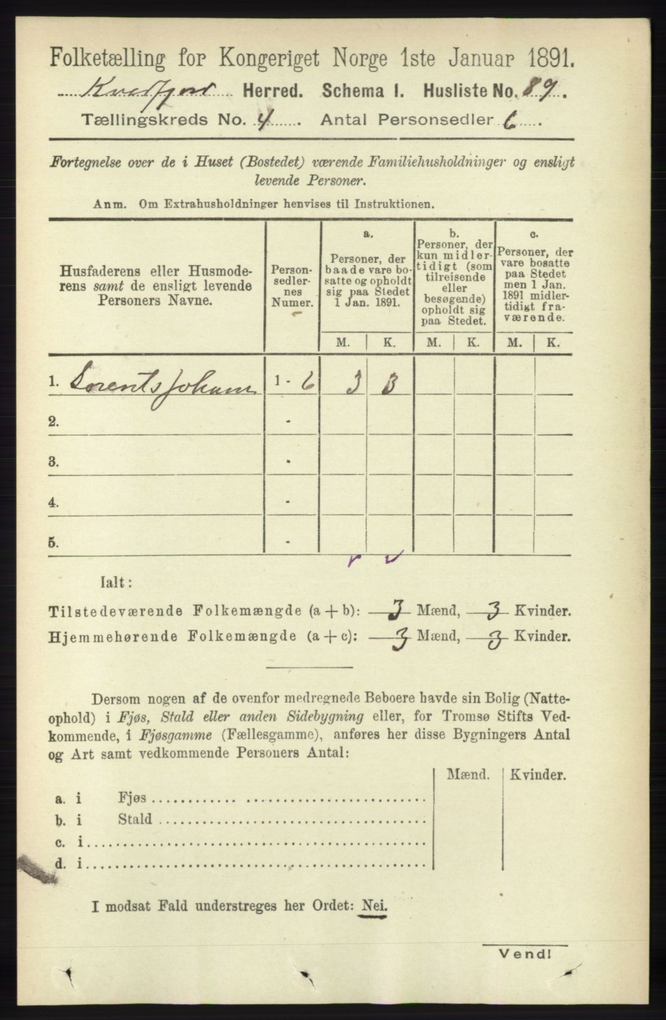 RA, 1891 census for 1911 Kvæfjord, 1891, p. 1839