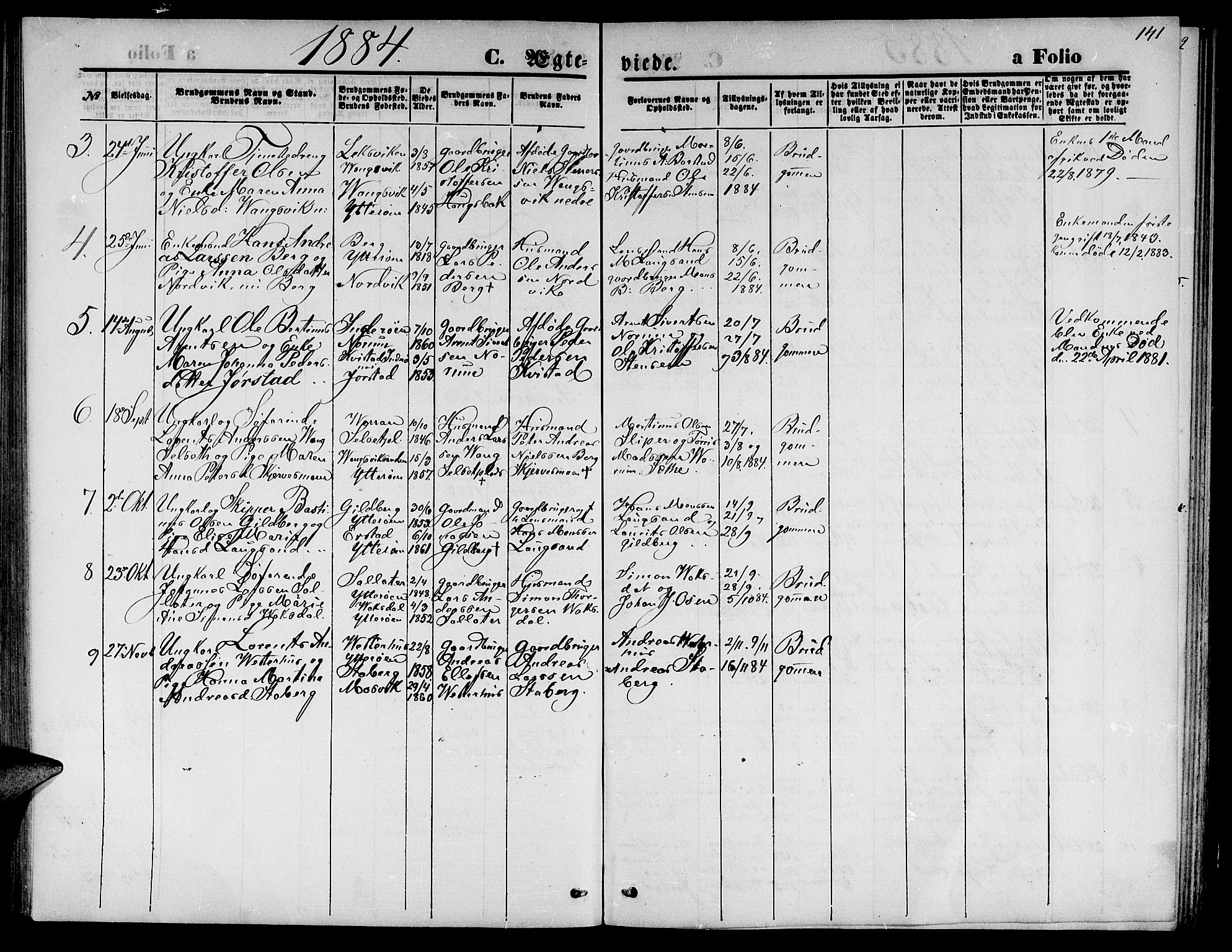 Ministerialprotokoller, klokkerbøker og fødselsregistre - Nord-Trøndelag, SAT/A-1458/722/L0225: Parish register (copy) no. 722C01, 1871-1888, p. 141