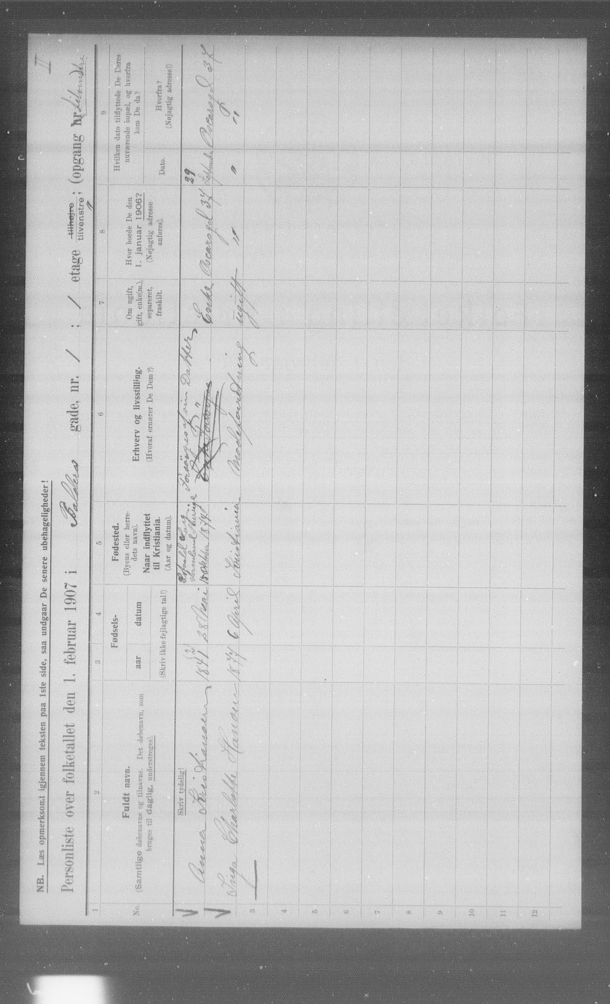 OBA, Municipal Census 1907 for Kristiania, 1907, p. 1631