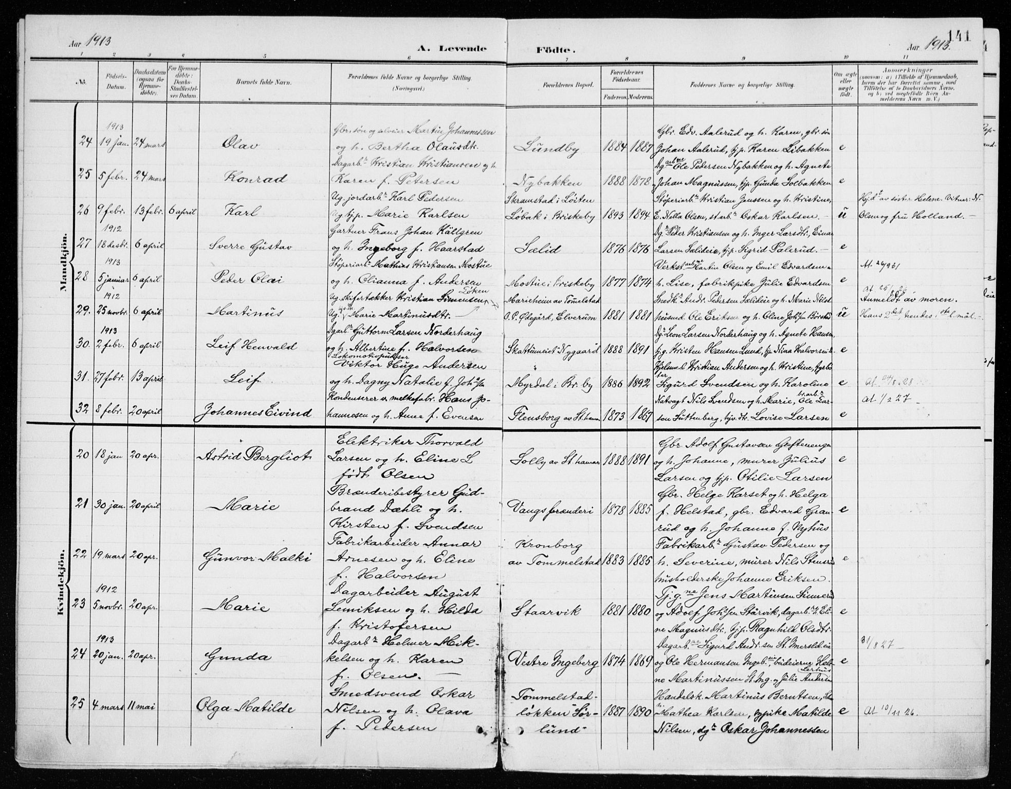 Vang prestekontor, Hedmark, AV/SAH-PREST-008/H/Ha/Haa/L0021: Parish register (official) no. 21, 1902-1917, p. 141
