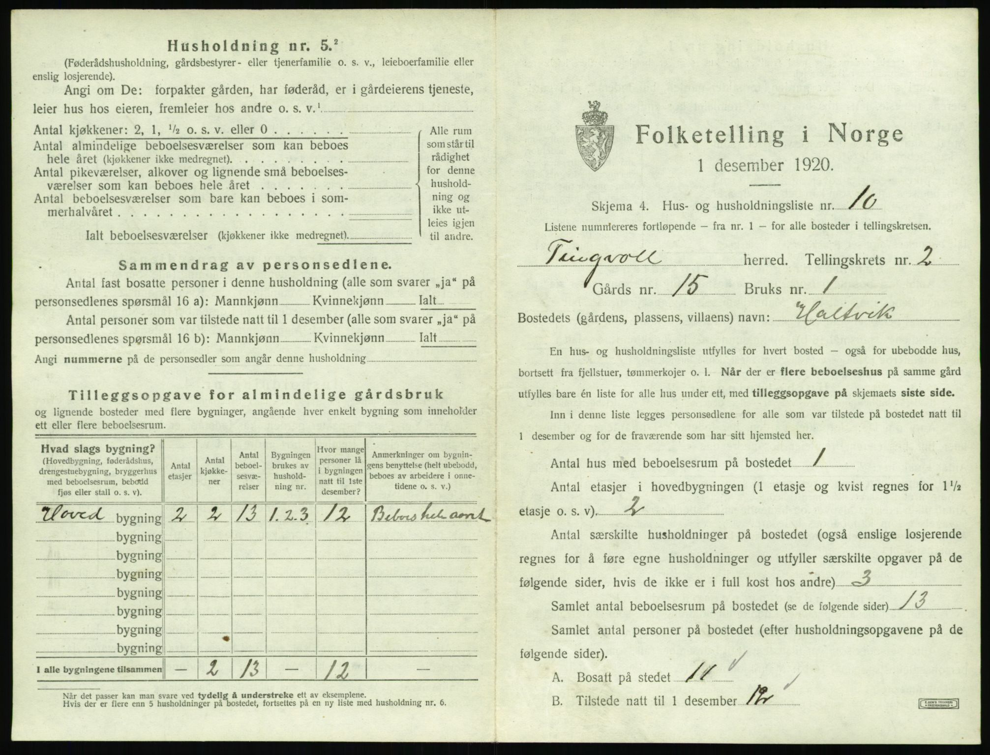 SAT, 1920 census for Tingvoll, 1920, p. 96