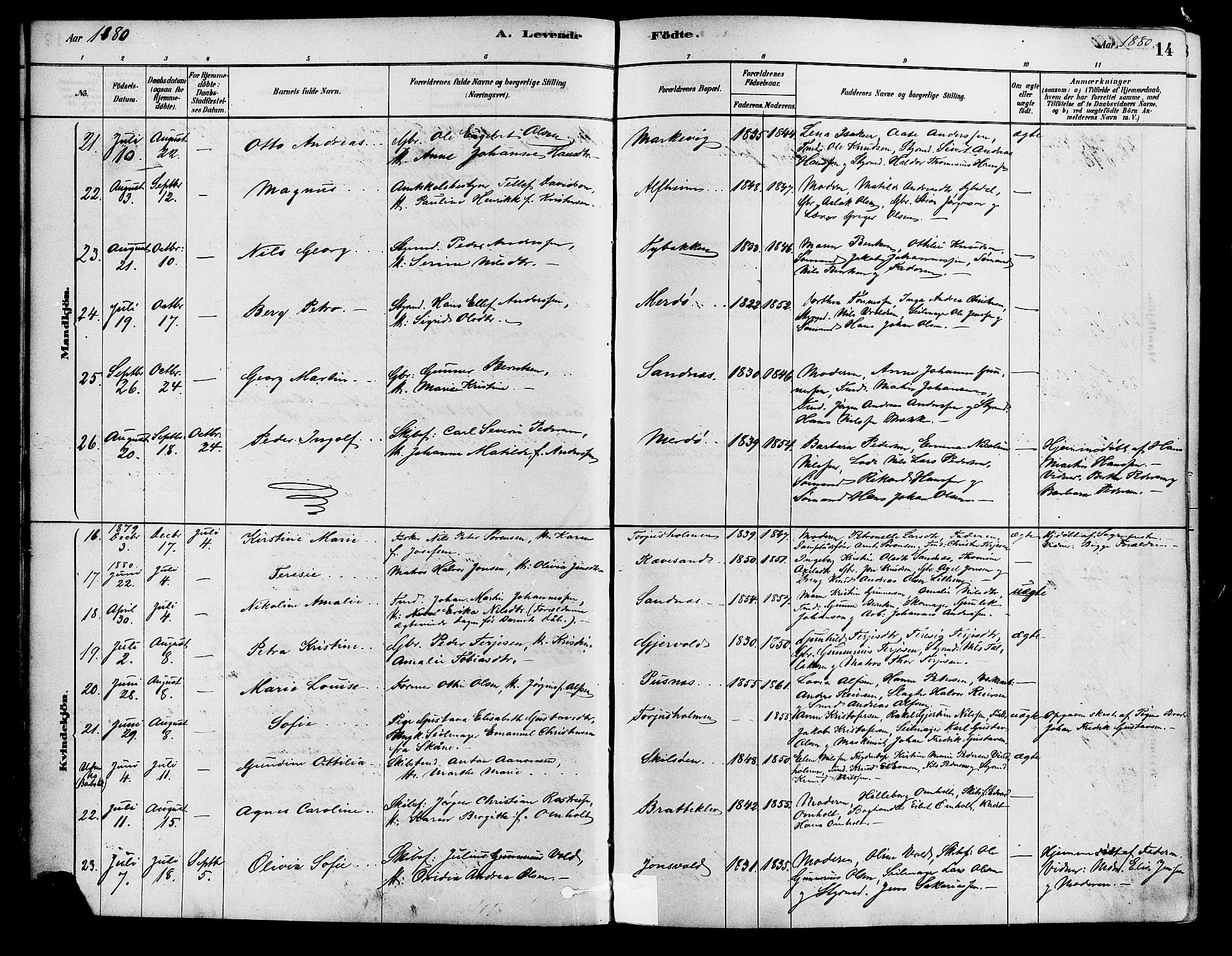 Tromøy sokneprestkontor, AV/SAK-1111-0041/F/Fa/L0009: Parish register (official) no. A 9, 1878-1896, p. 14