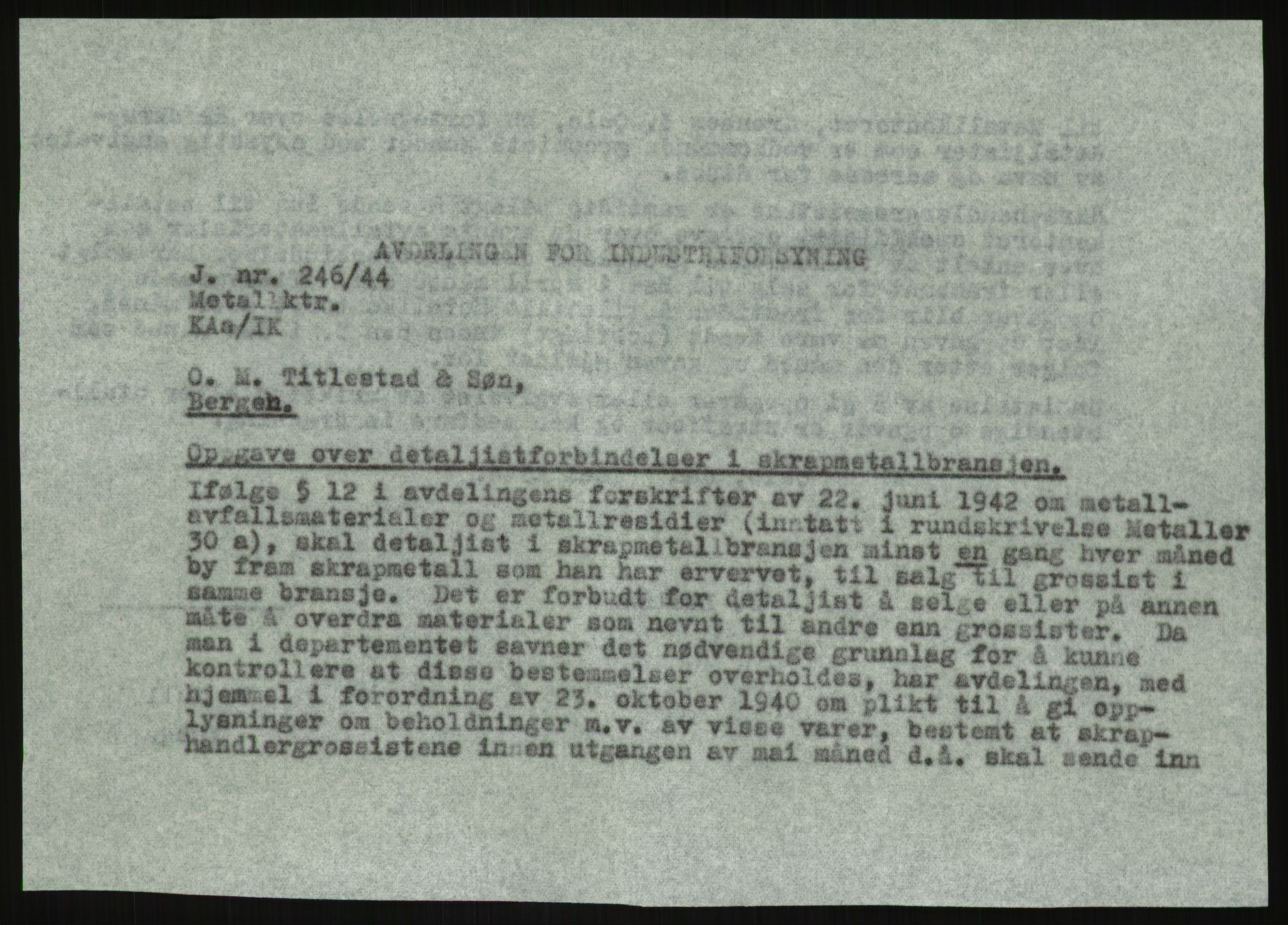 Direktoratet for industriforsyning, Sekretariatet, AV/RA-S-4153/D/Df/L0054: 9. Metallkontoret, 1940-1945, p. 1823