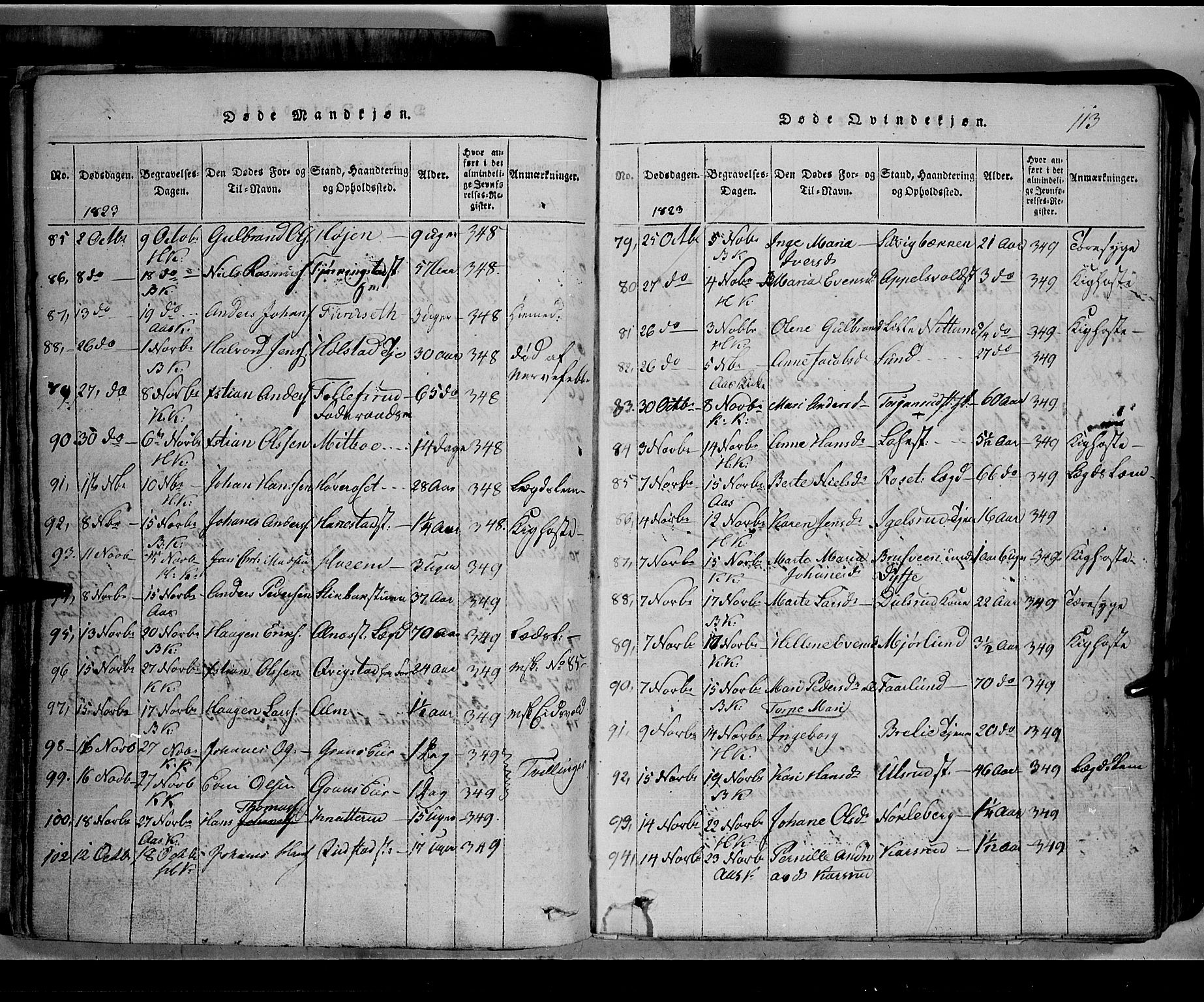 Toten prestekontor, SAH/PREST-102/H/Ha/Hab/L0002: Parish register (copy) no. 2, 1820-1827, p. 113