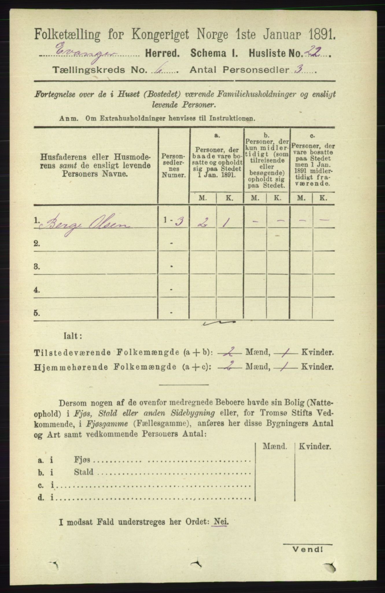 RA, 1891 census for 1237 Evanger, 1891, p. 1601