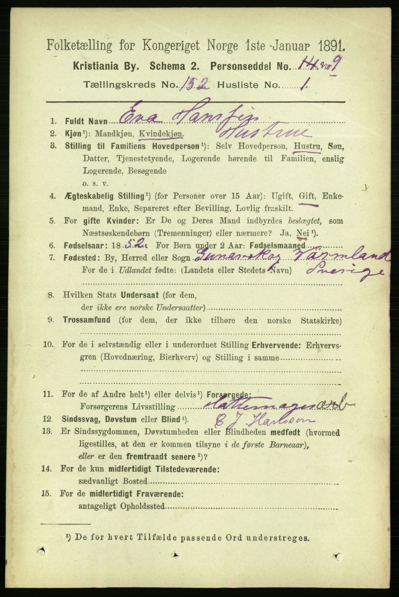 RA, 1891 census for 0301 Kristiania, 1891, p. 85189