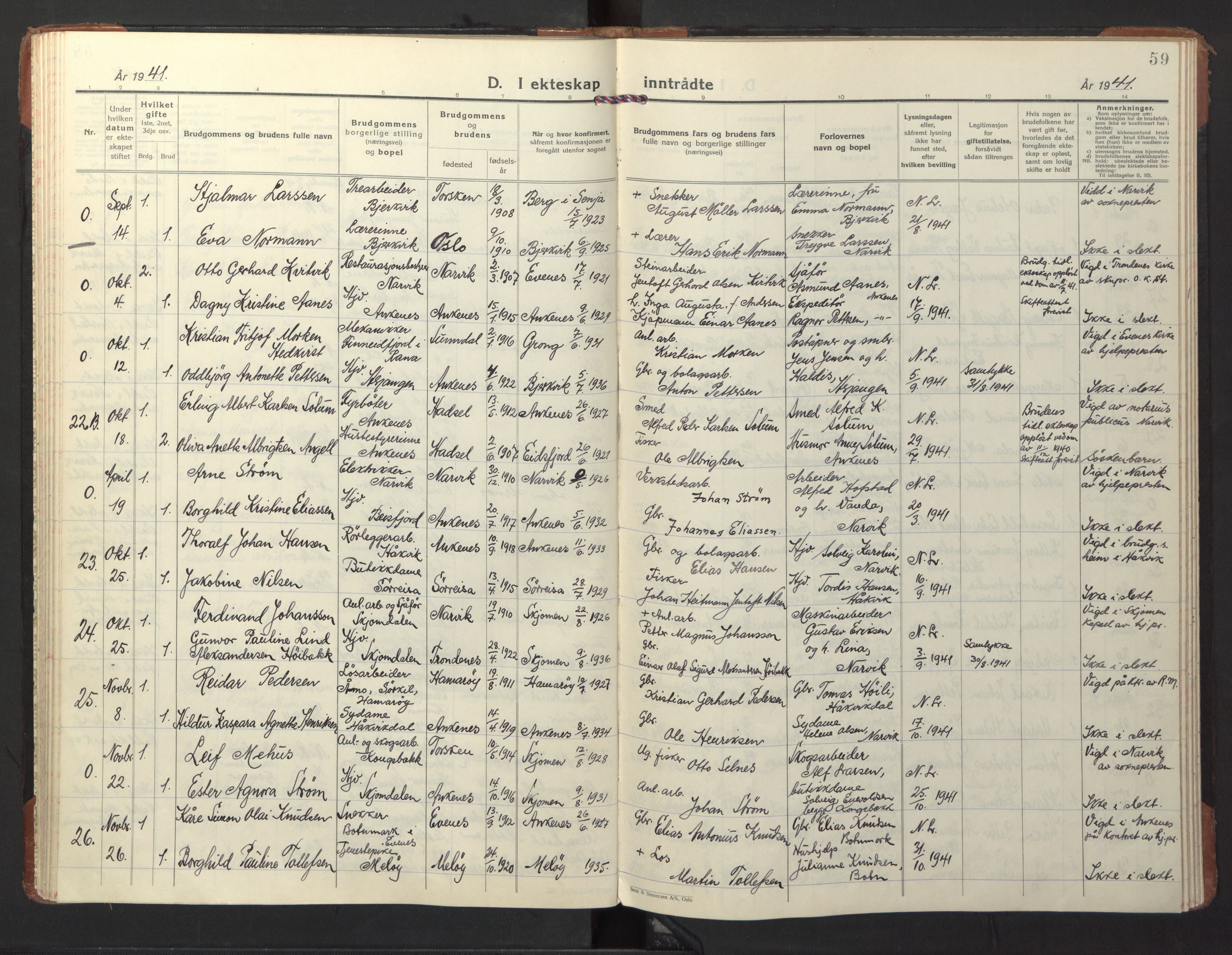 Ministerialprotokoller, klokkerbøker og fødselsregistre - Nordland, AV/SAT-A-1459/866/L0948: Parish register (official) no. 866A11, 1929-1949, p. 59