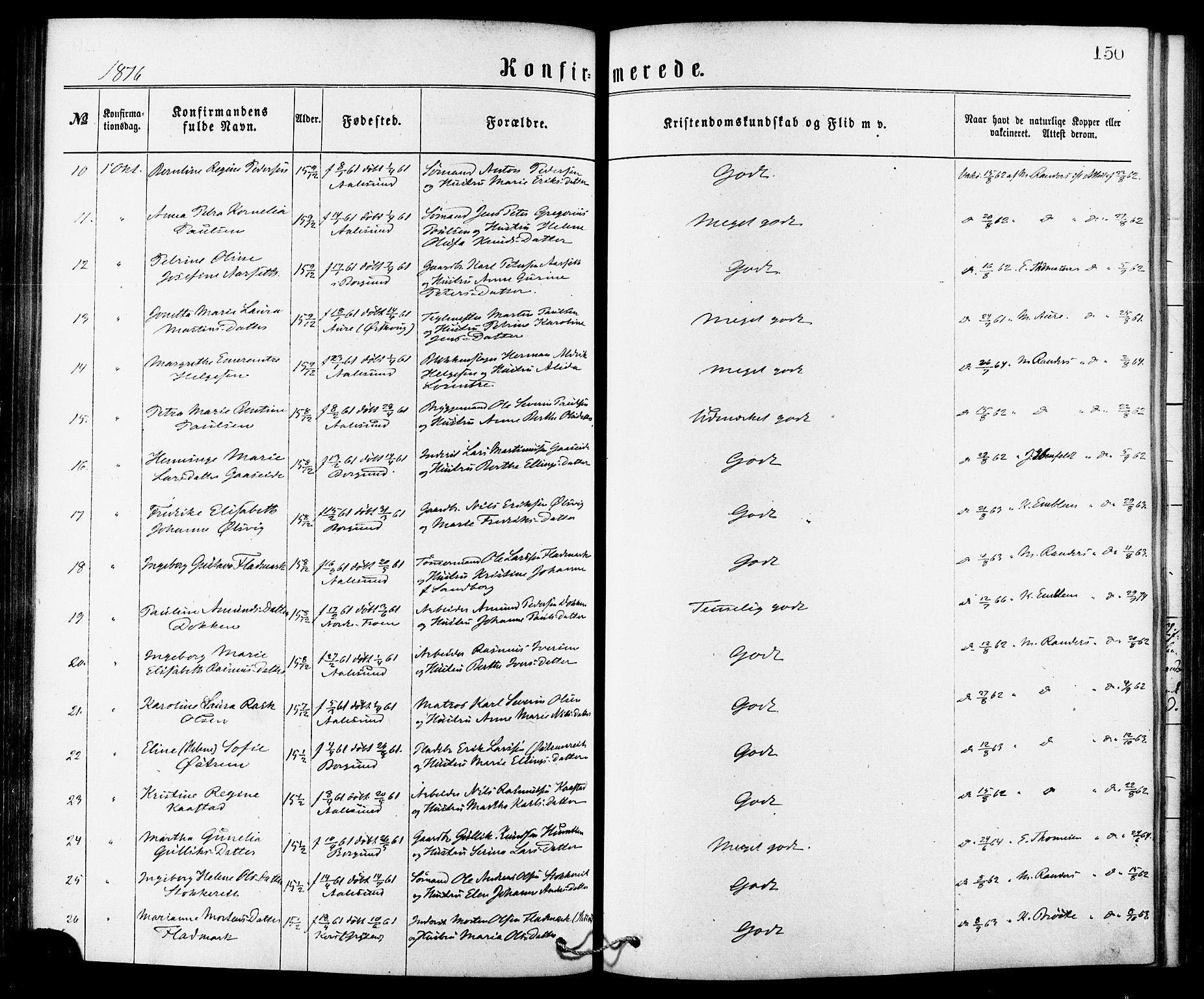 Ministerialprotokoller, klokkerbøker og fødselsregistre - Møre og Romsdal, AV/SAT-A-1454/529/L0453: Parish register (official) no. 529A03, 1872-1877, p. 150