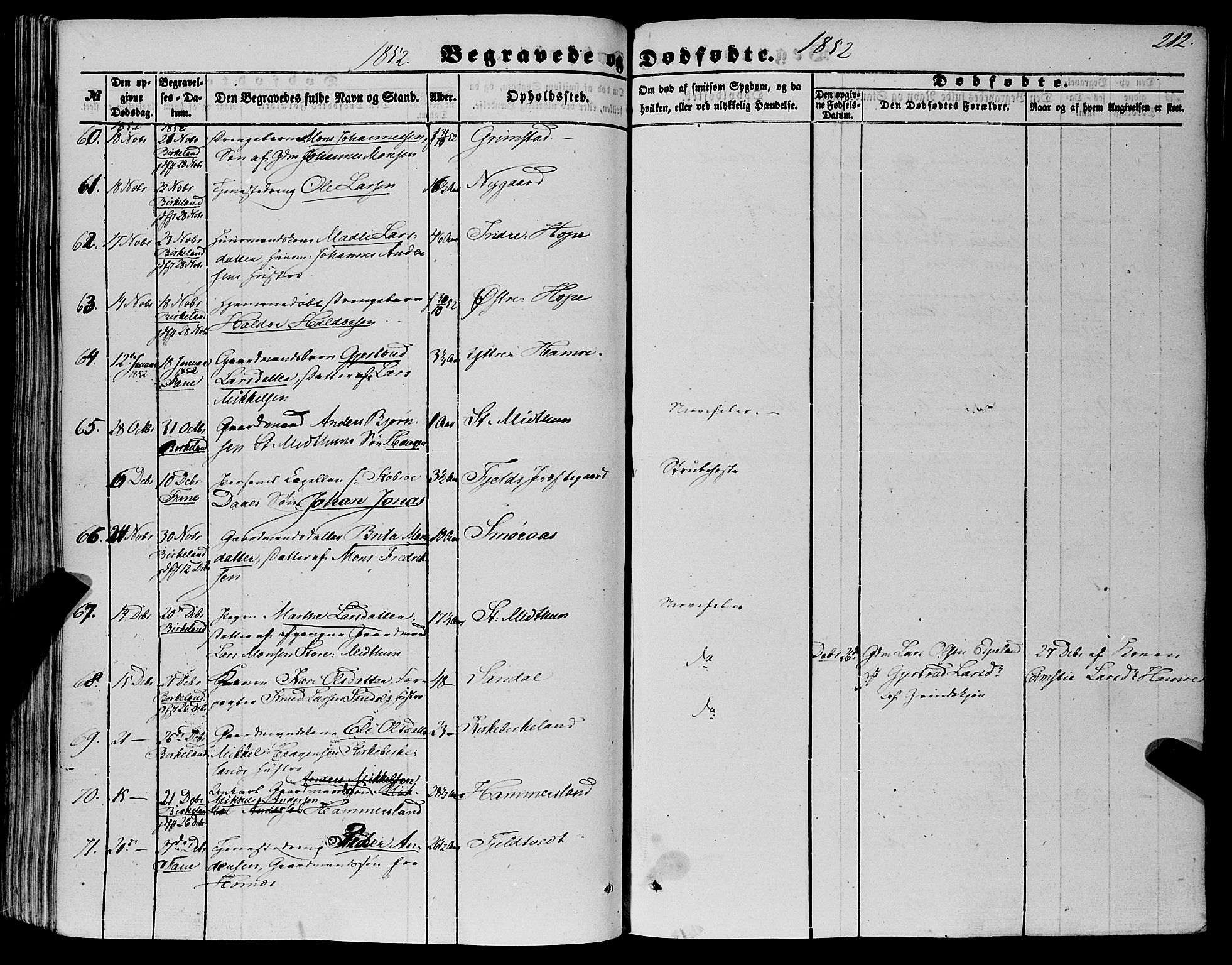 Fana Sokneprestembete, SAB/A-75101/H/Haa/Haaa/L0011: Parish register (official) no. A 11, 1851-1862, p. 212