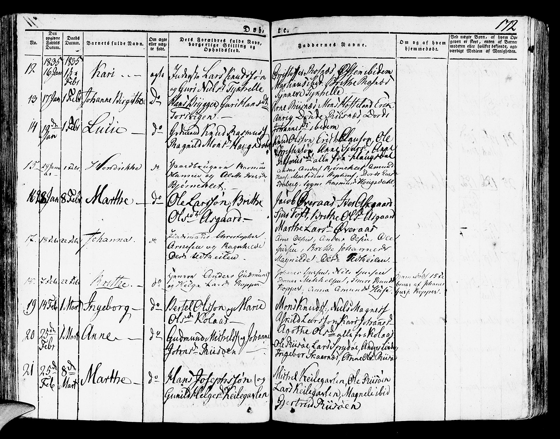 Lindås Sokneprestembete, SAB/A-76701/H/Haa: Parish register (official) no. A 8, 1823-1836, p. 172