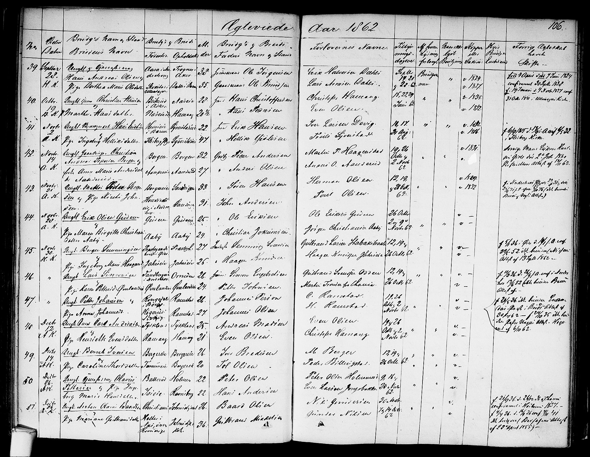 Asker prestekontor Kirkebøker, SAO/A-10256a/F/Fa/L0010: Parish register (official) no. I 10, 1825-1878, p. 106