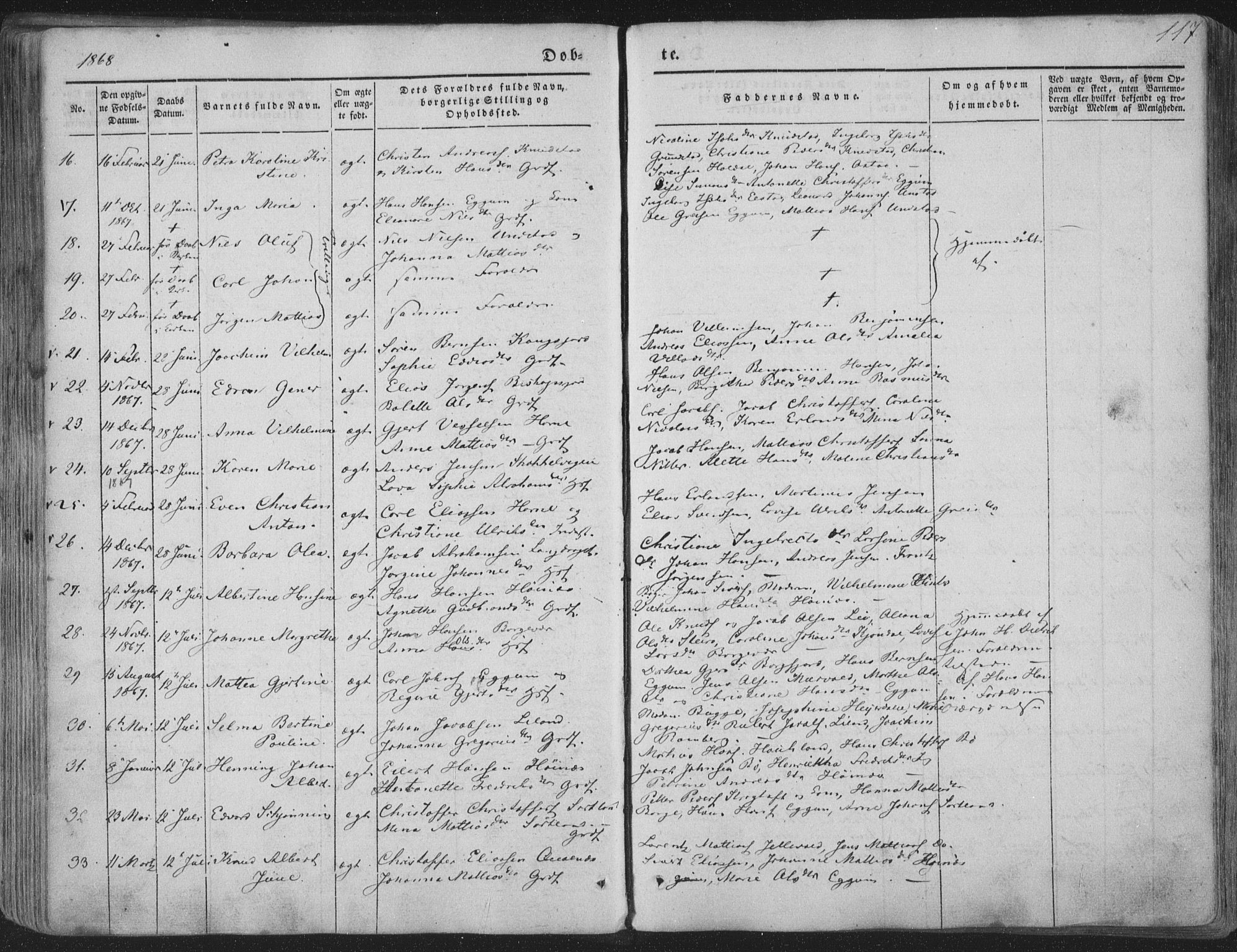Ministerialprotokoller, klokkerbøker og fødselsregistre - Nordland, SAT/A-1459/880/L1131: Parish register (official) no. 880A05, 1844-1868, p. 117