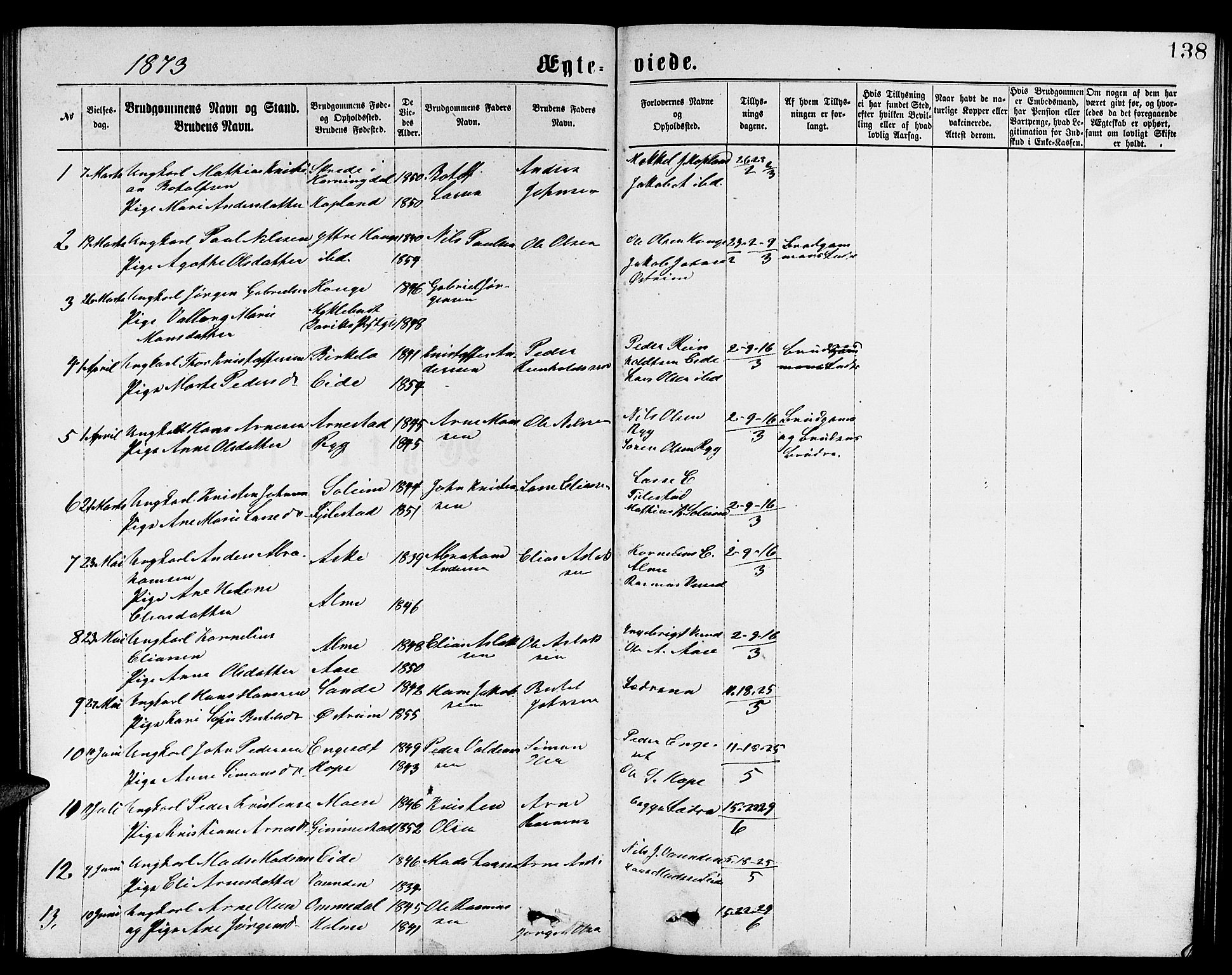 Gloppen sokneprestembete, SAB/A-80101/H/Hab/Habb/L0001: Parish register (copy) no. B 1, 1872-1888, p. 138