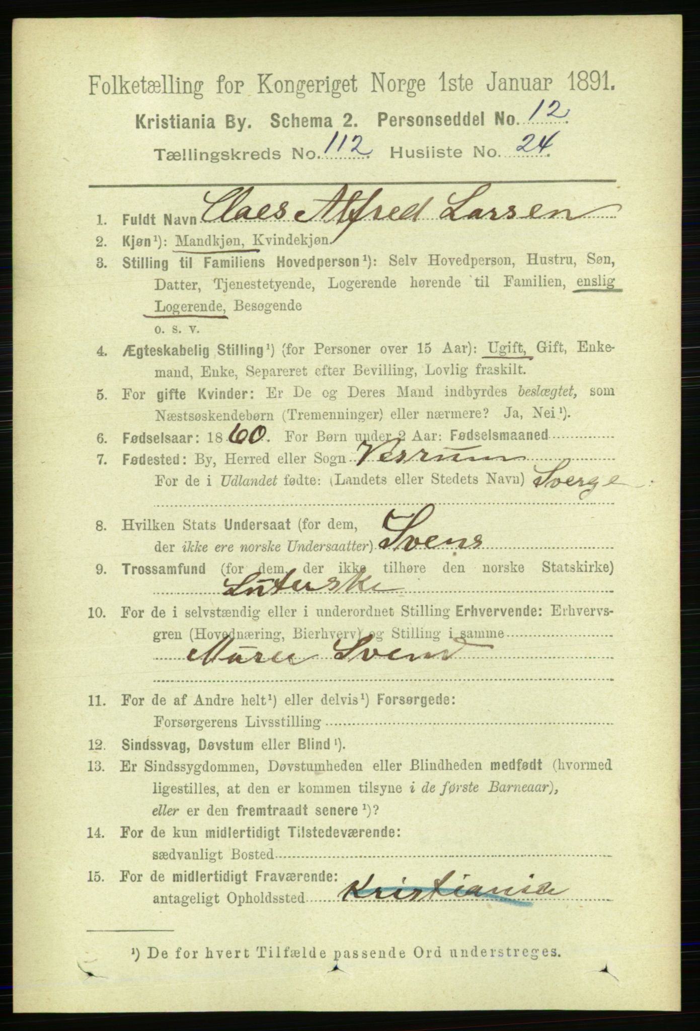 RA, 1891 census for 0301 Kristiania, 1891, p. 59733