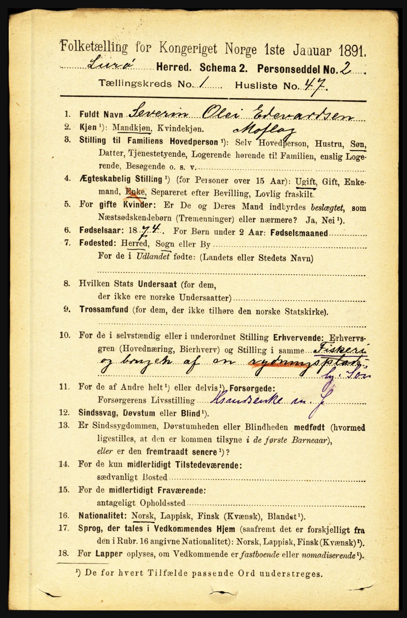 RA, 1891 census for 1834 Lurøy, 1891, p. 419