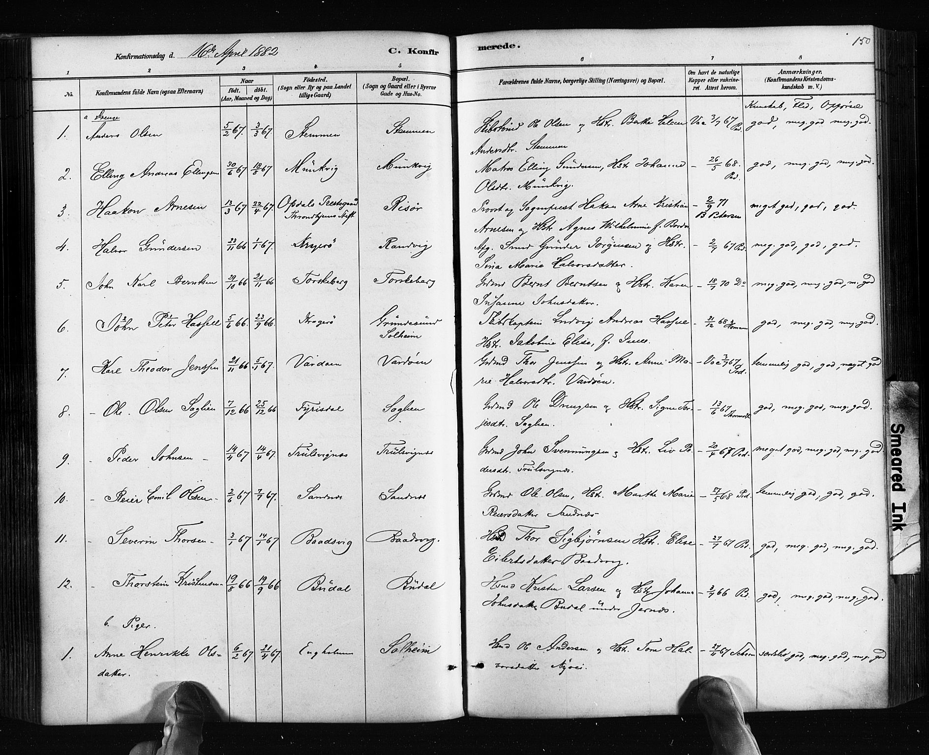 Søndeled sokneprestkontor, SAK/1111-0038/F/Fa/L0004: Parish register (official) no. A 4, 1880-1889, p. 150