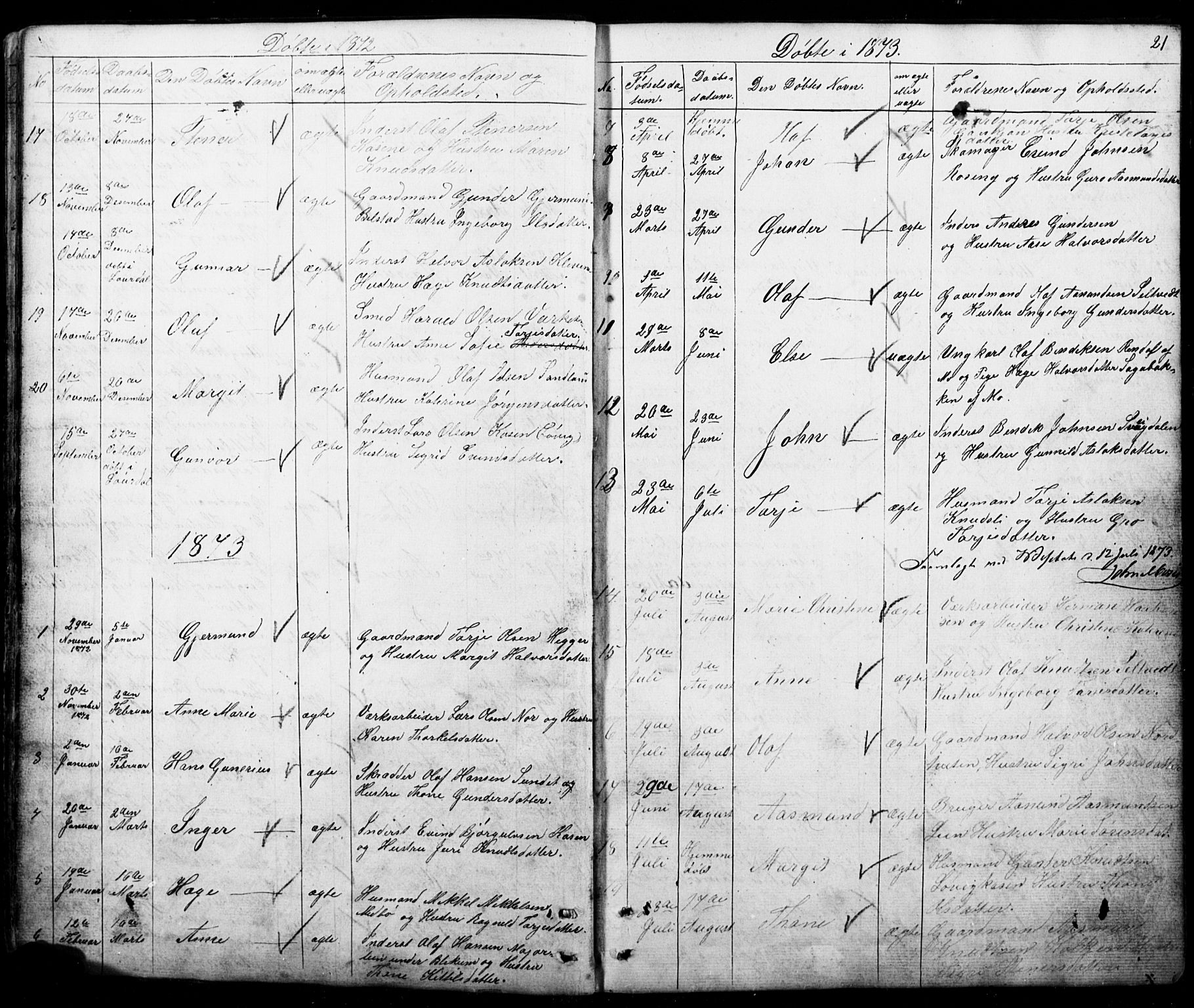 Mo kirkebøker, SAKO/A-286/G/Gb/L0002: Parish register (copy) no. II 2, 1851-1890, p. 21
