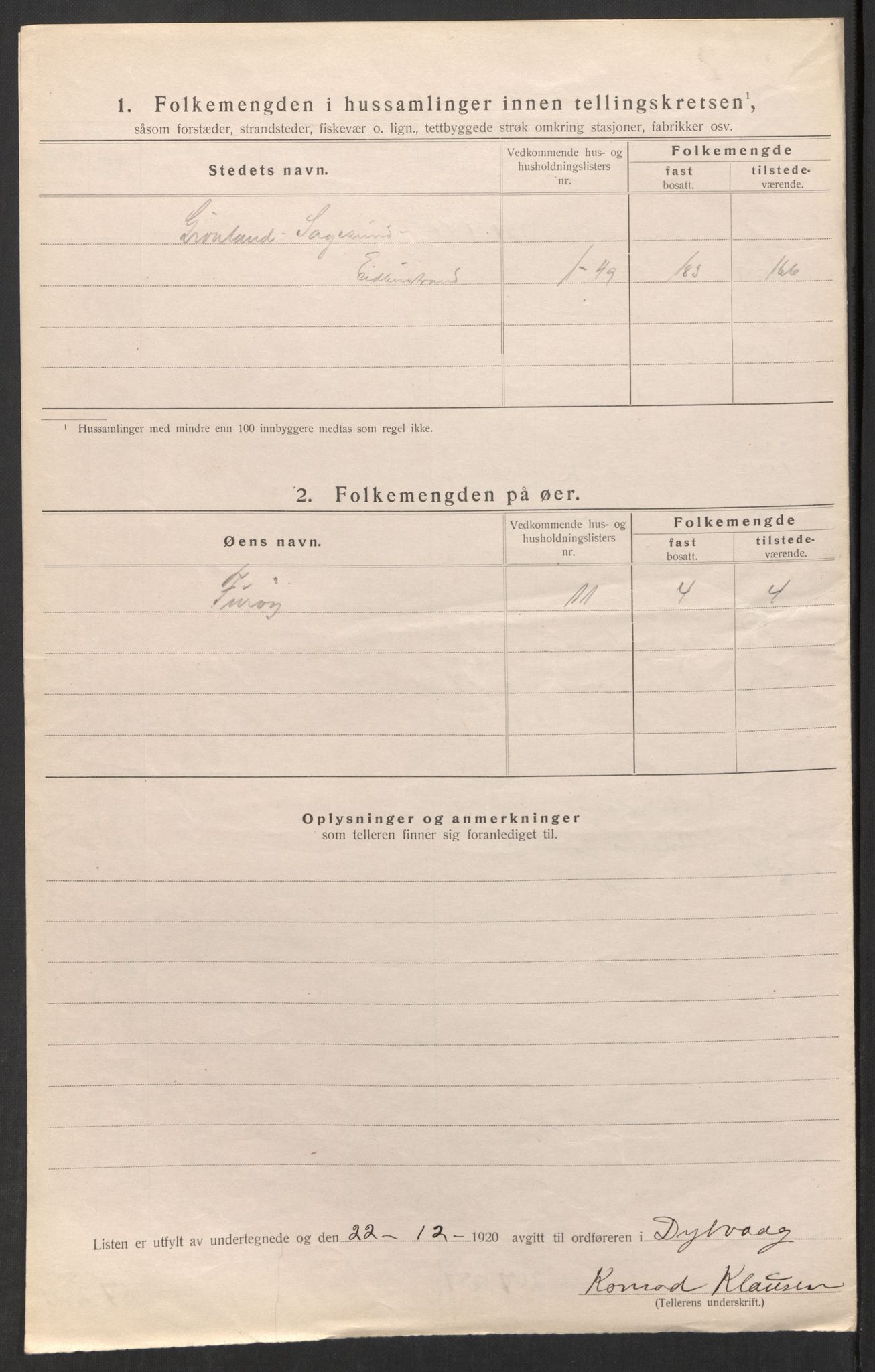 SAK, 1920 census for Dypvåg, 1920, p. 26