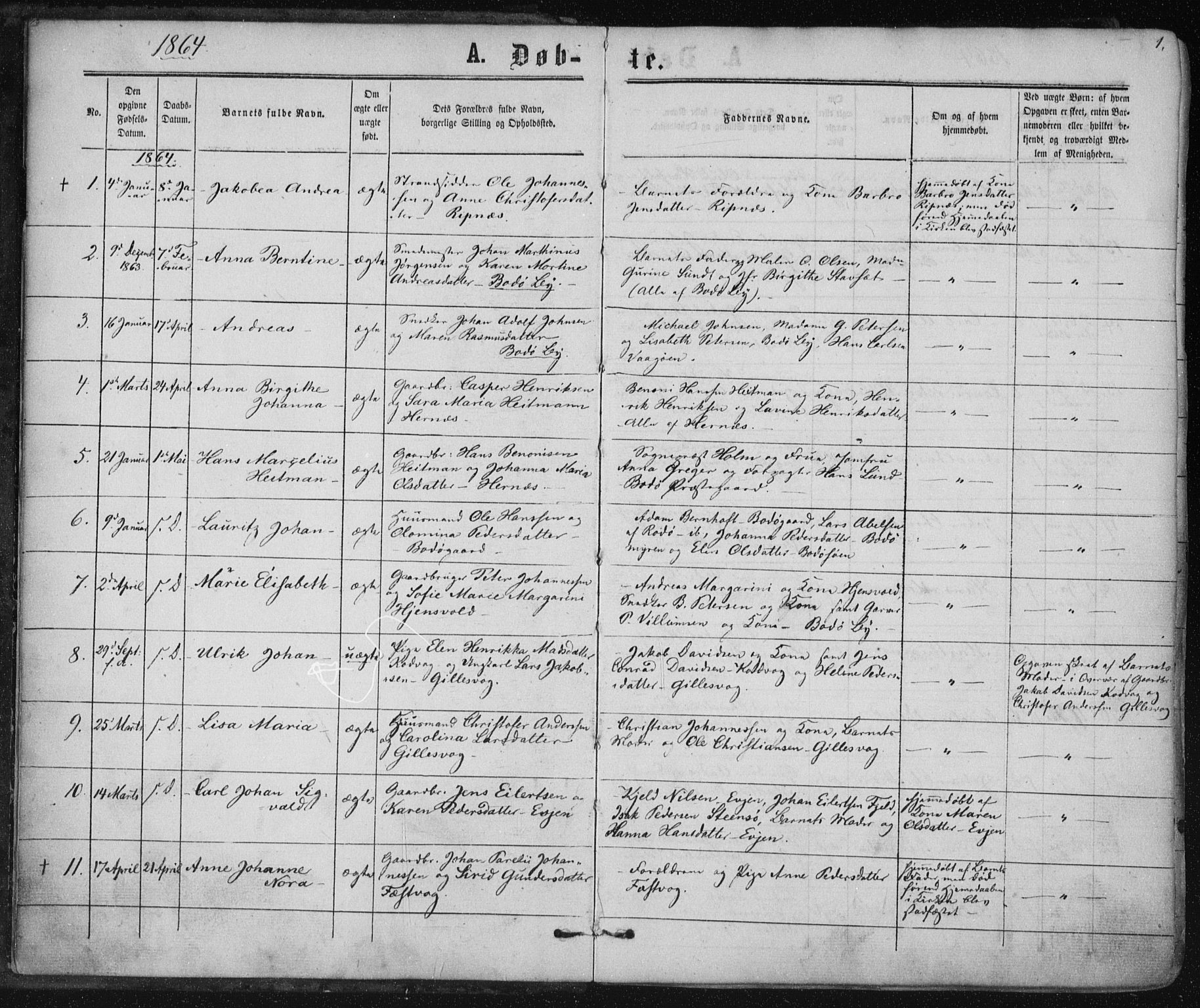 Ministerialprotokoller, klokkerbøker og fødselsregistre - Nordland, SAT/A-1459/801/L0008: Parish register (official) no. 801A08, 1864-1875, p. 1