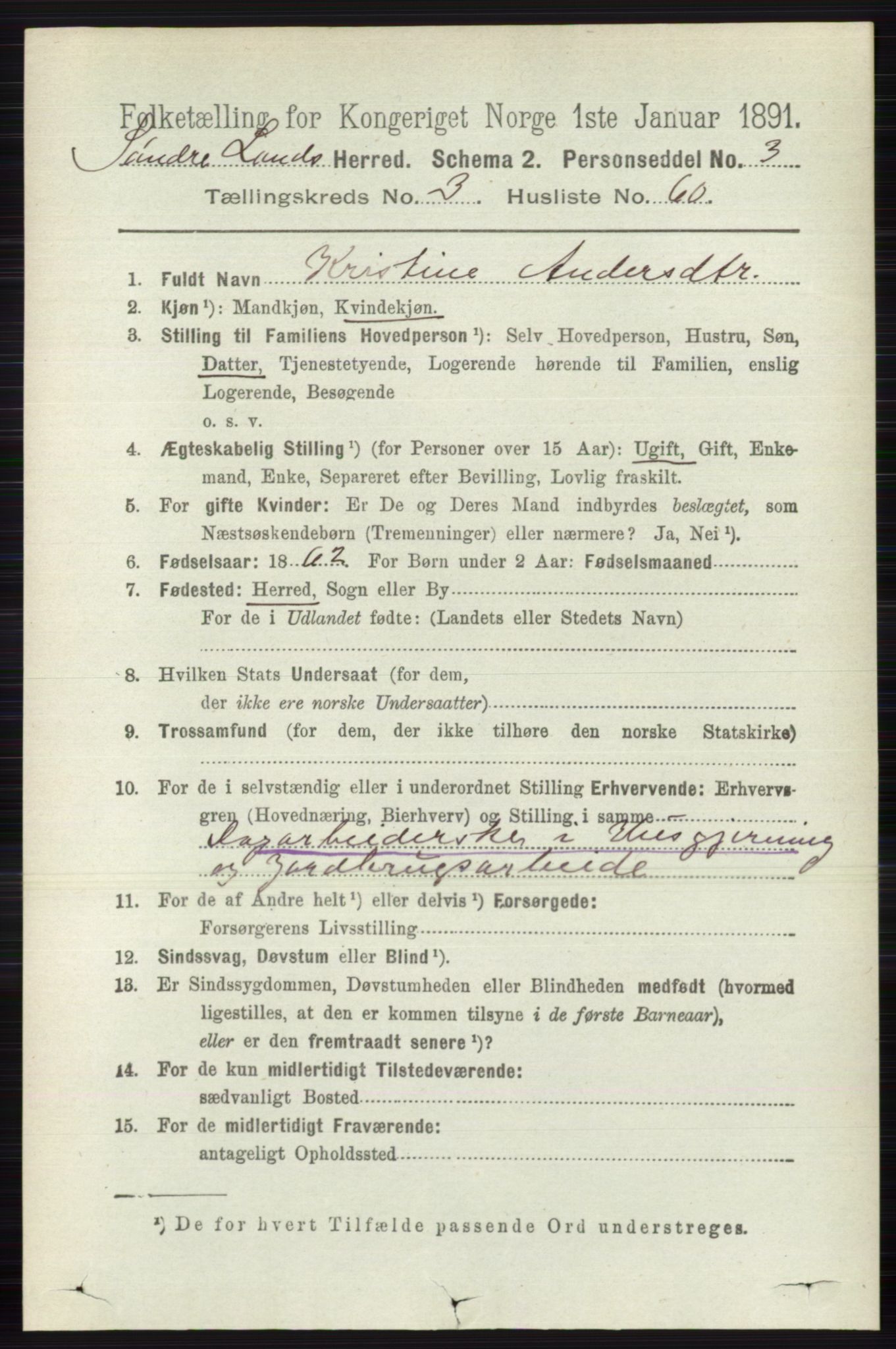 RA, 1891 census for 0536 Søndre Land, 1891, p. 2856