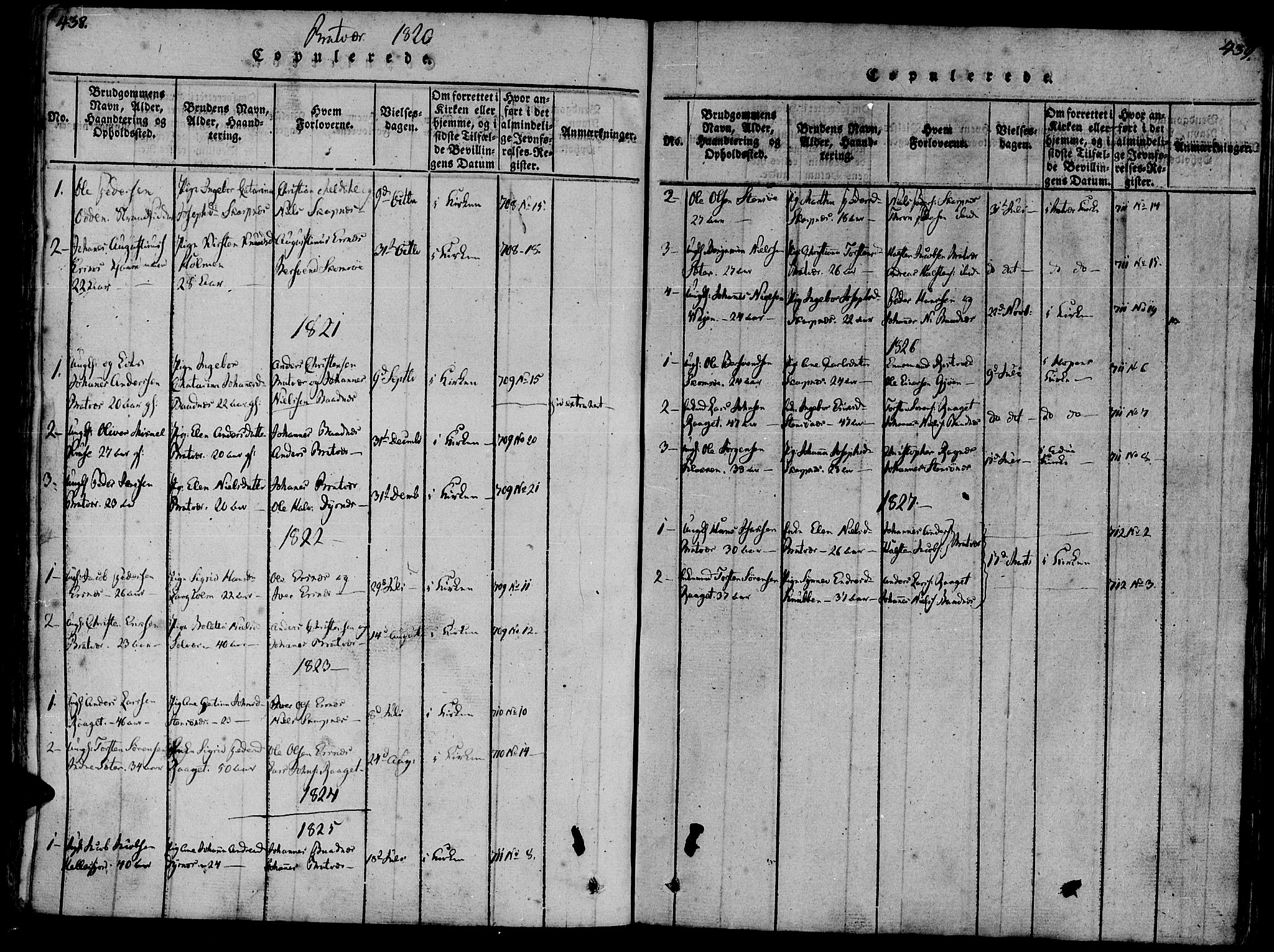 Ministerialprotokoller, klokkerbøker og fødselsregistre - Møre og Romsdal, SAT/A-1454/581/L0934: Parish register (official) no. 581A03 /2, 1819-1827, p. 438-439