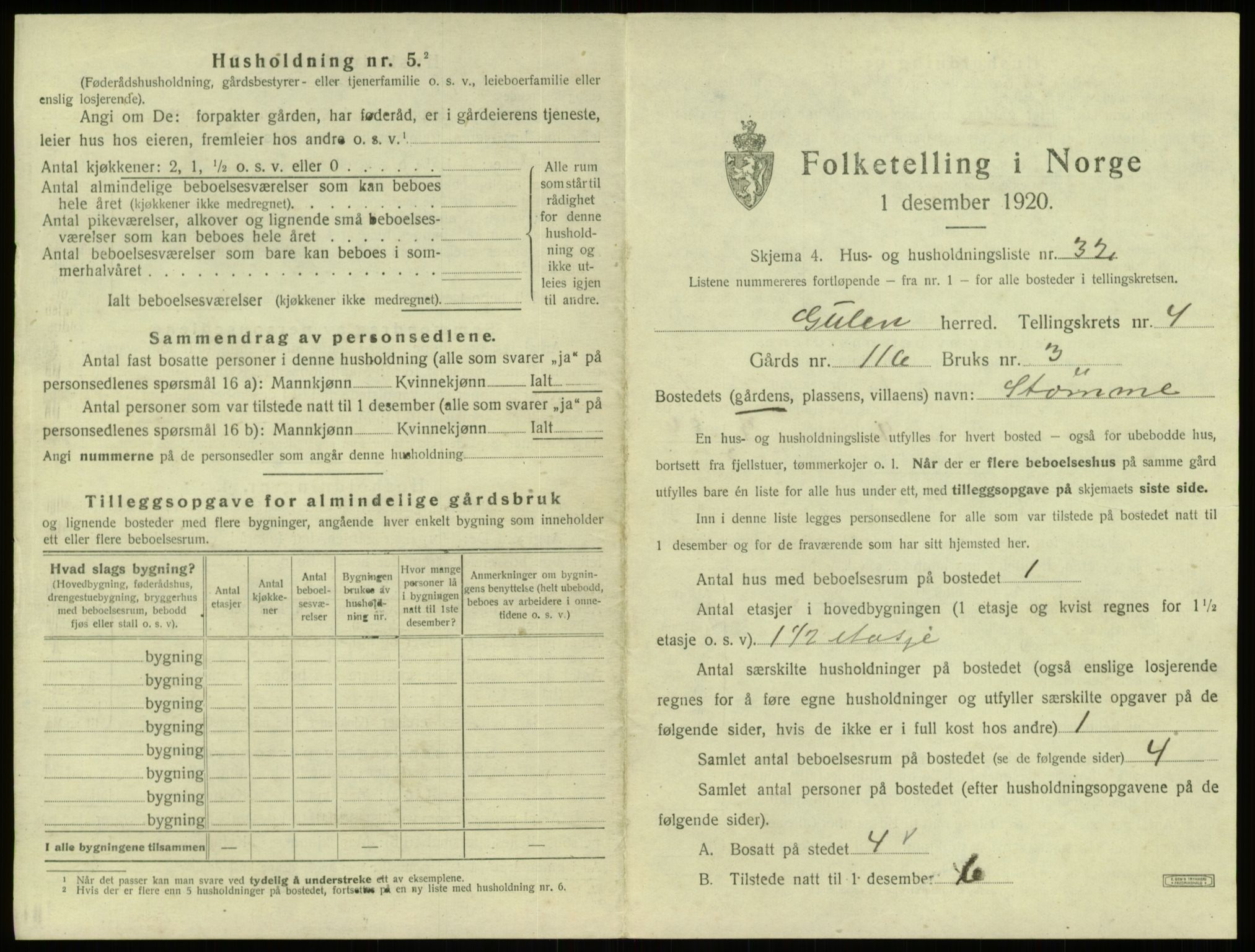 SAB, 1920 census for Gulen, 1920, p. 221