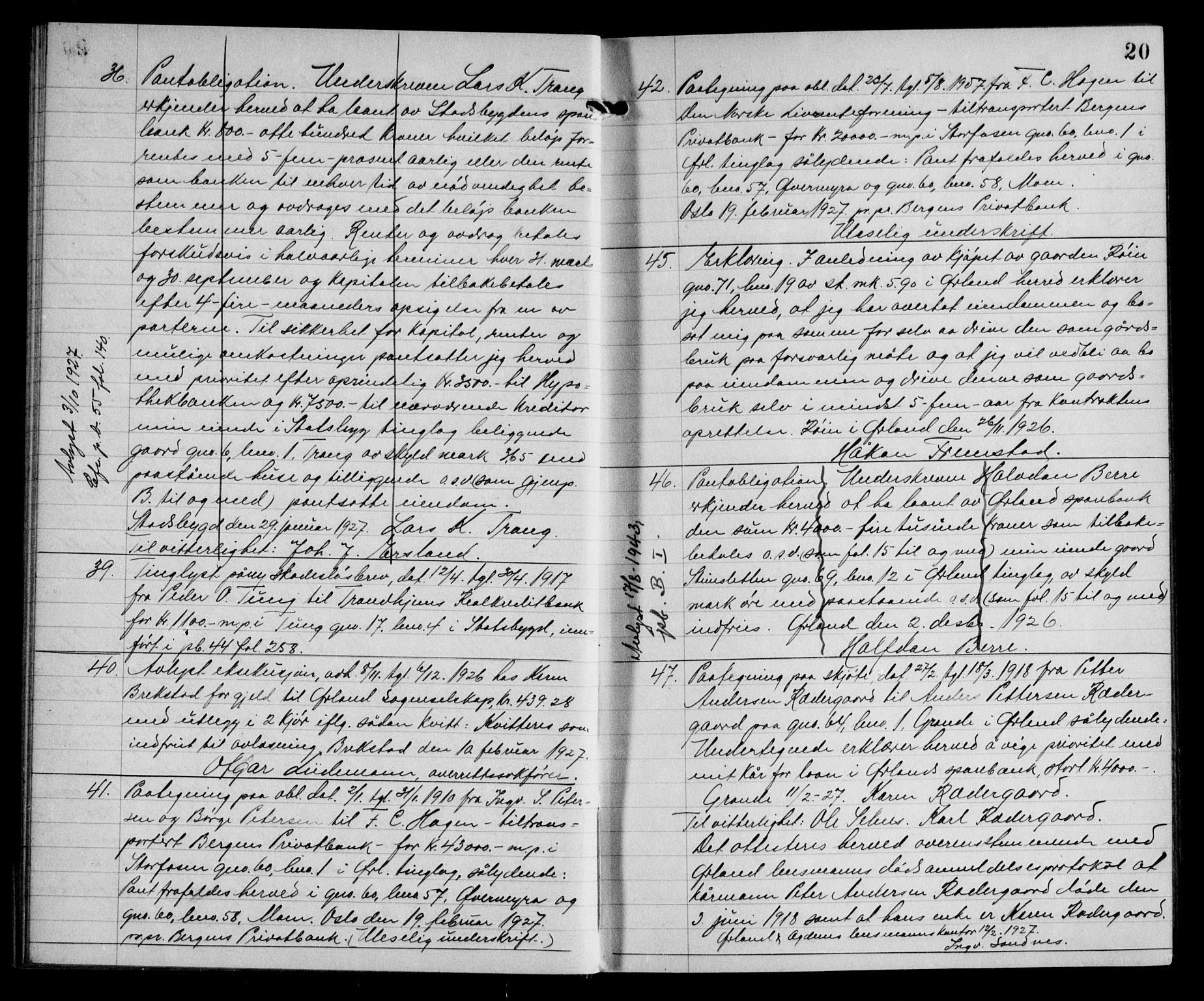 Fosen sorenskriveri, AV/SAT-A-1107/1/2/2C/L0064: Mortgage book no. 55, 1927-1930, p. 20