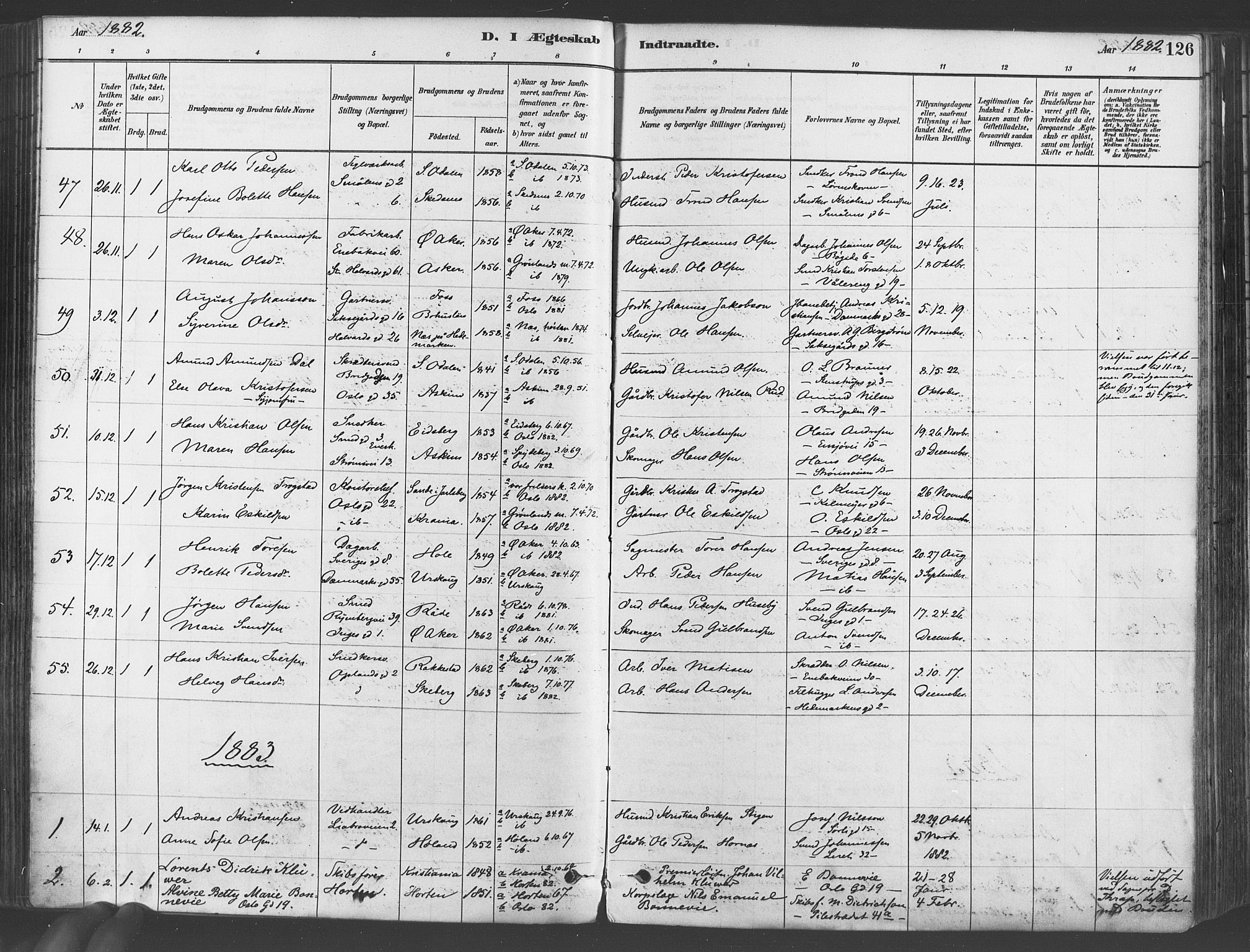 Gamlebyen prestekontor Kirkebøker, SAO/A-10884/F/Fa/L0006: Parish register (official) no. 6, 1881-1890, p. 126