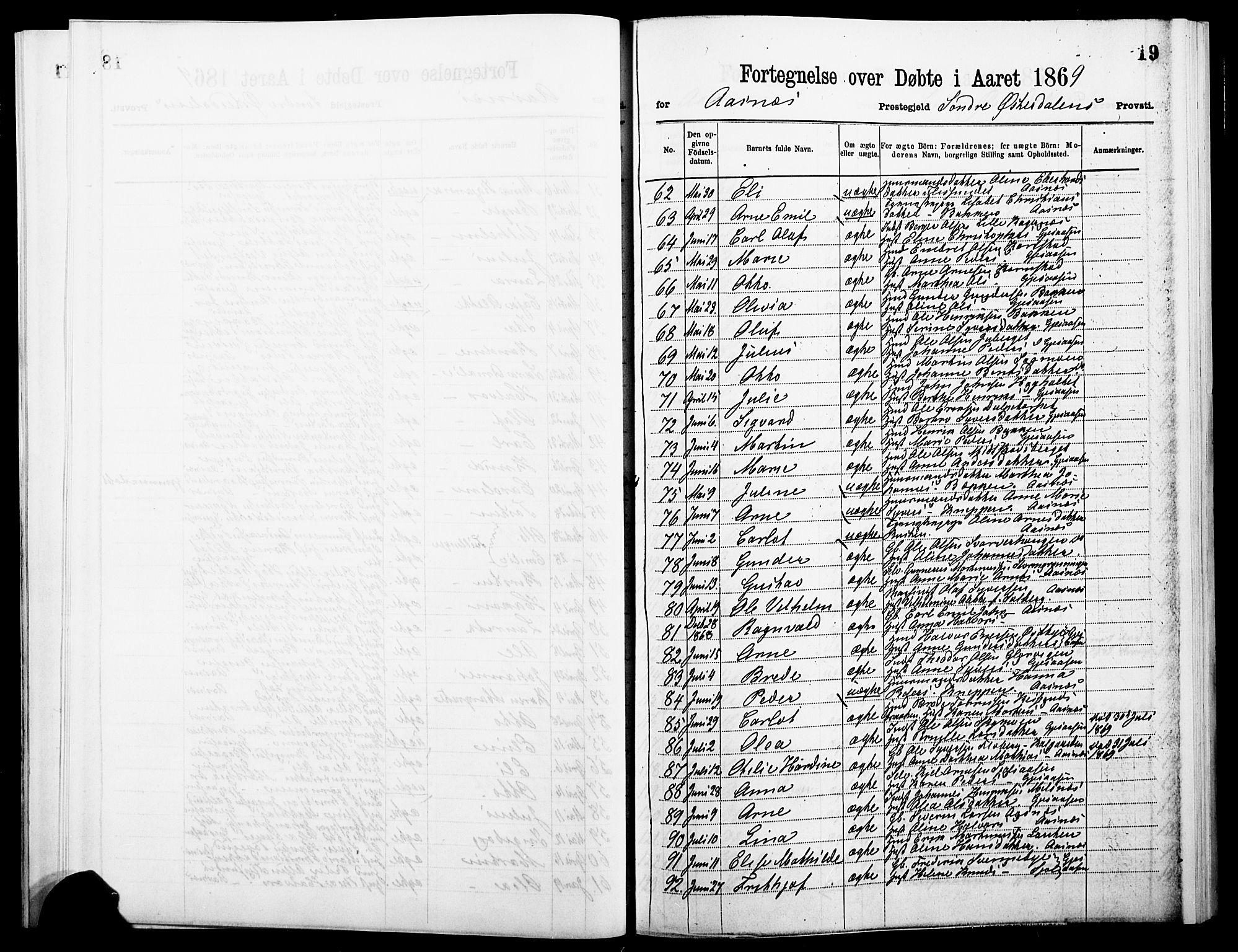 Åsnes prestekontor, AV/SAH-PREST-042/H/Ha/Haa/L0000A: Parish register (official), 1866-1872, p. 19