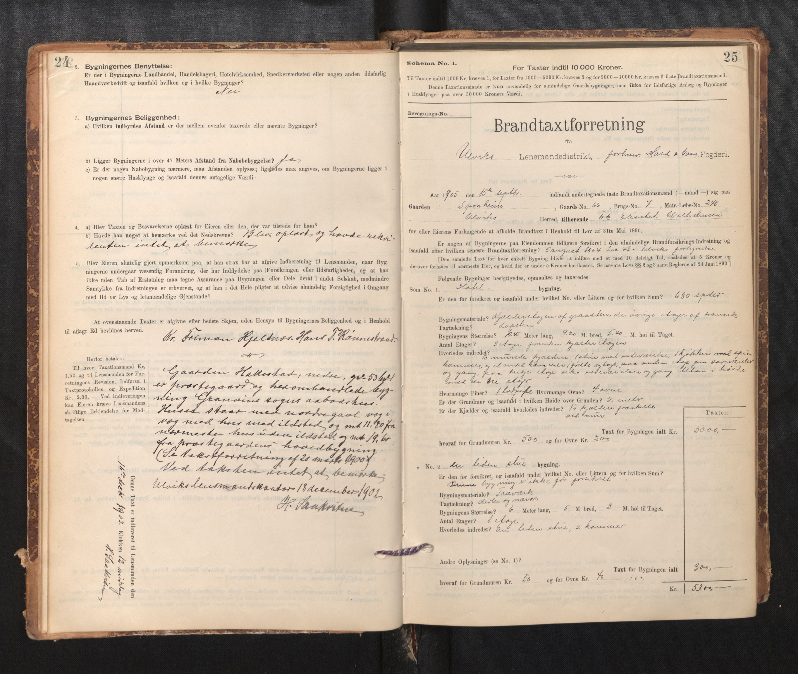 Lensmannen i Ulvik, SAB/A-35601/0012/L0003: Branntakstprotokoll, skjematakst, 1895-1946, p. 24-25