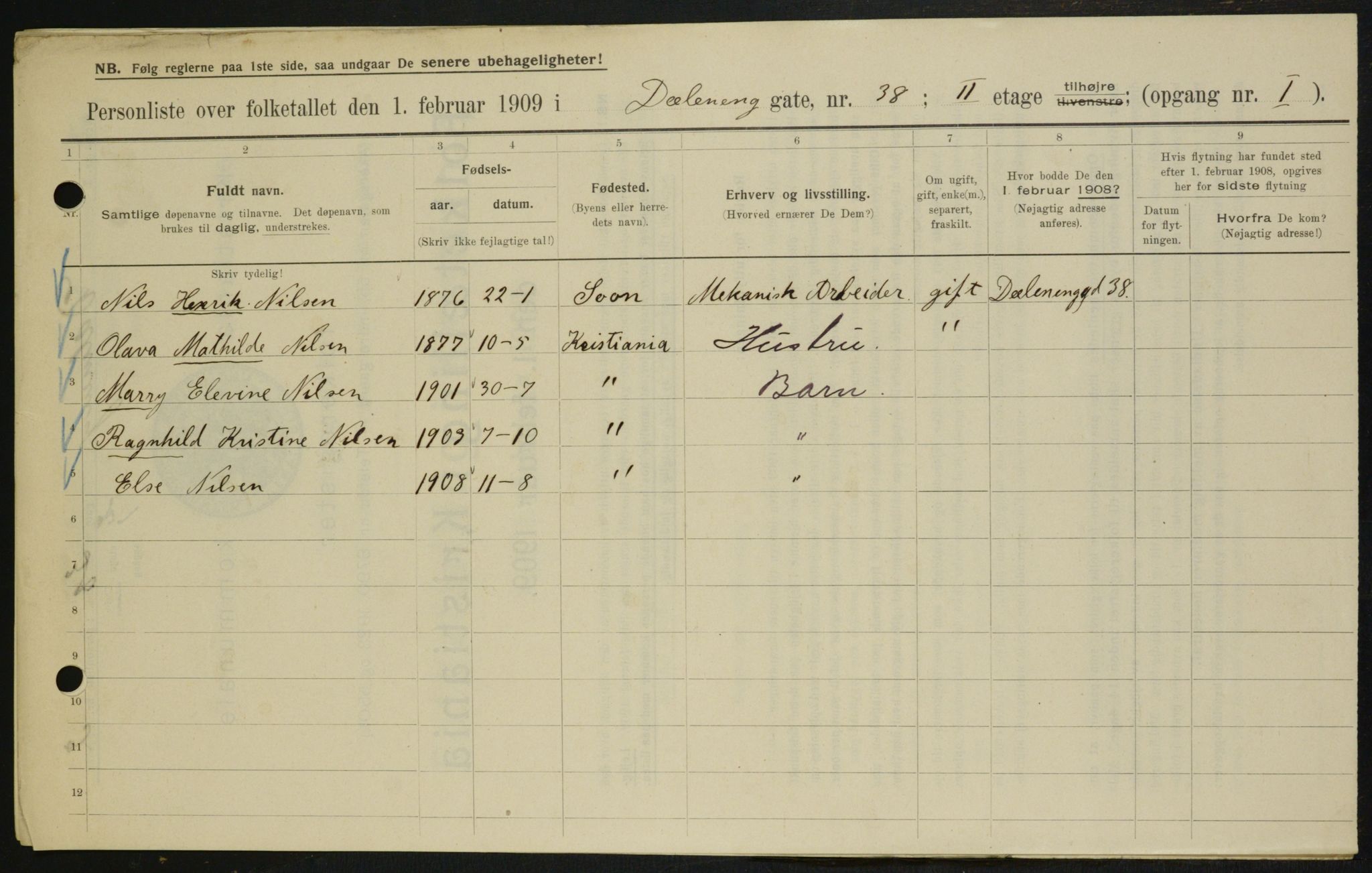 OBA, Municipal Census 1909 for Kristiania, 1909, p. 16274