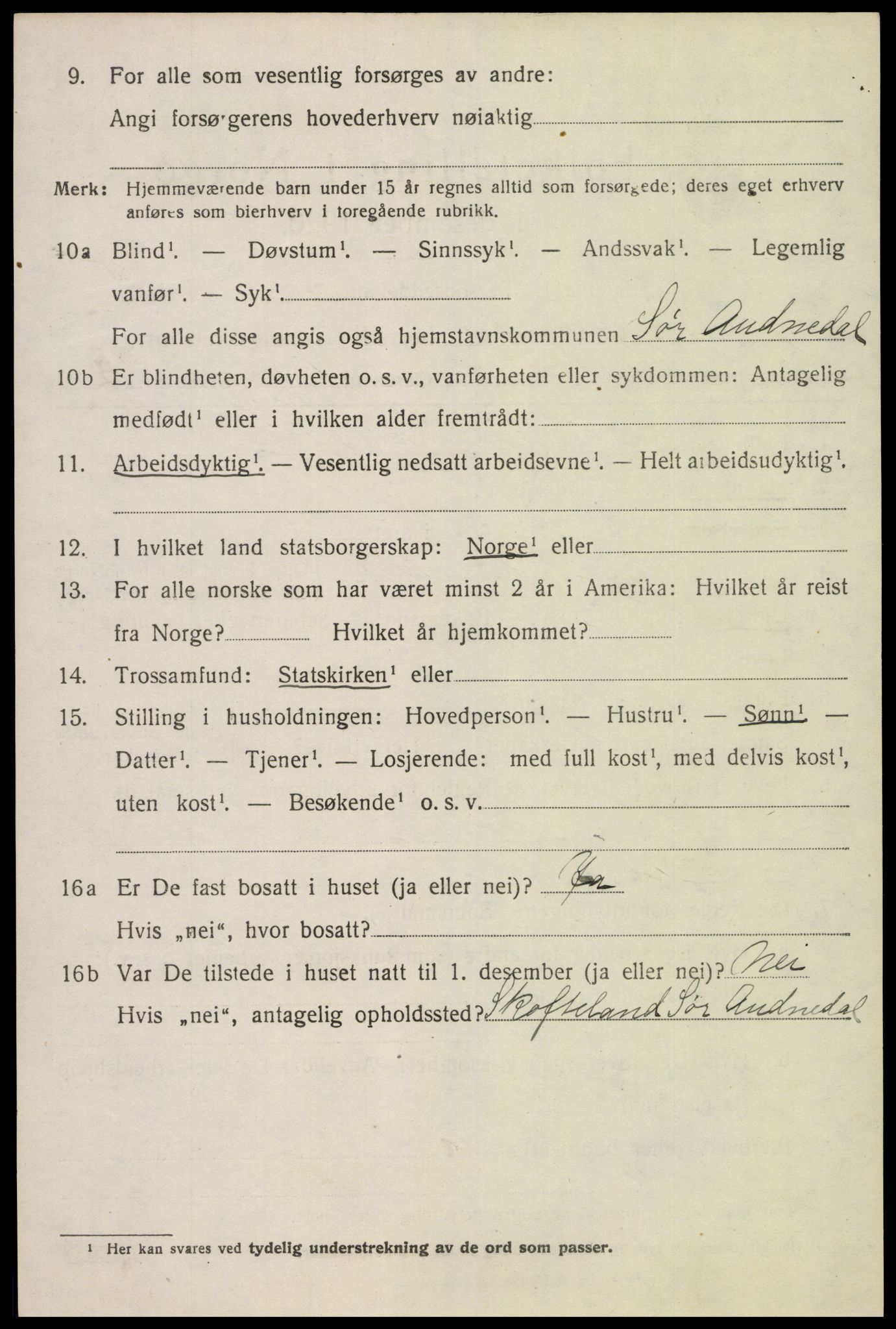 SAK, 1920 census for Sør-Audnedal, 1920, p. 2634