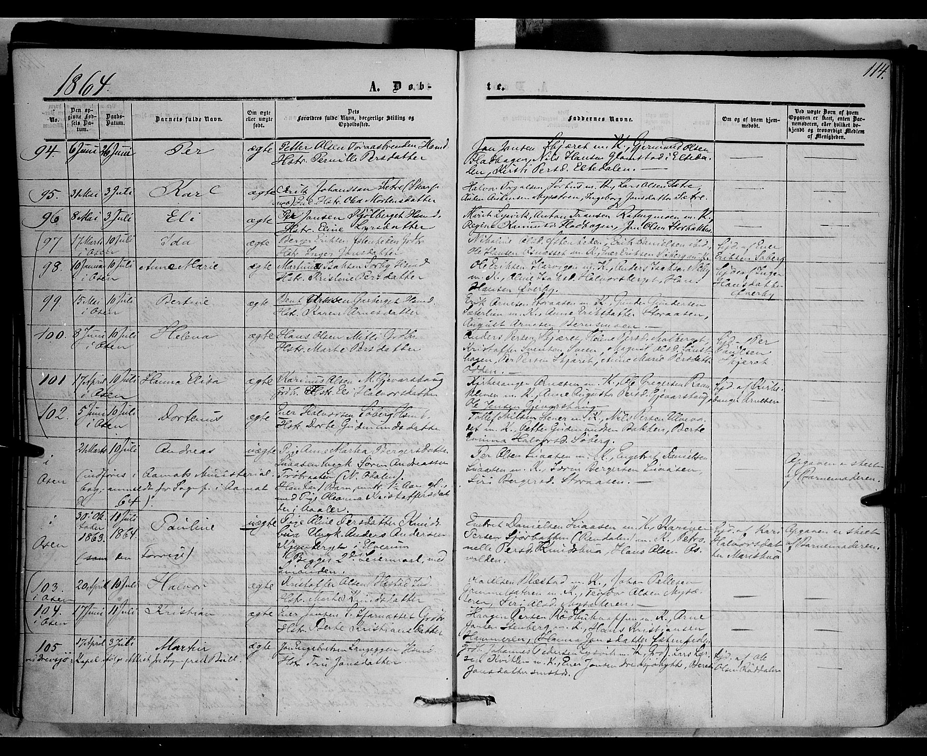 Trysil prestekontor, AV/SAH-PREST-046/H/Ha/Haa/L0005: Parish register (official) no. 5, 1851-1865, p. 114