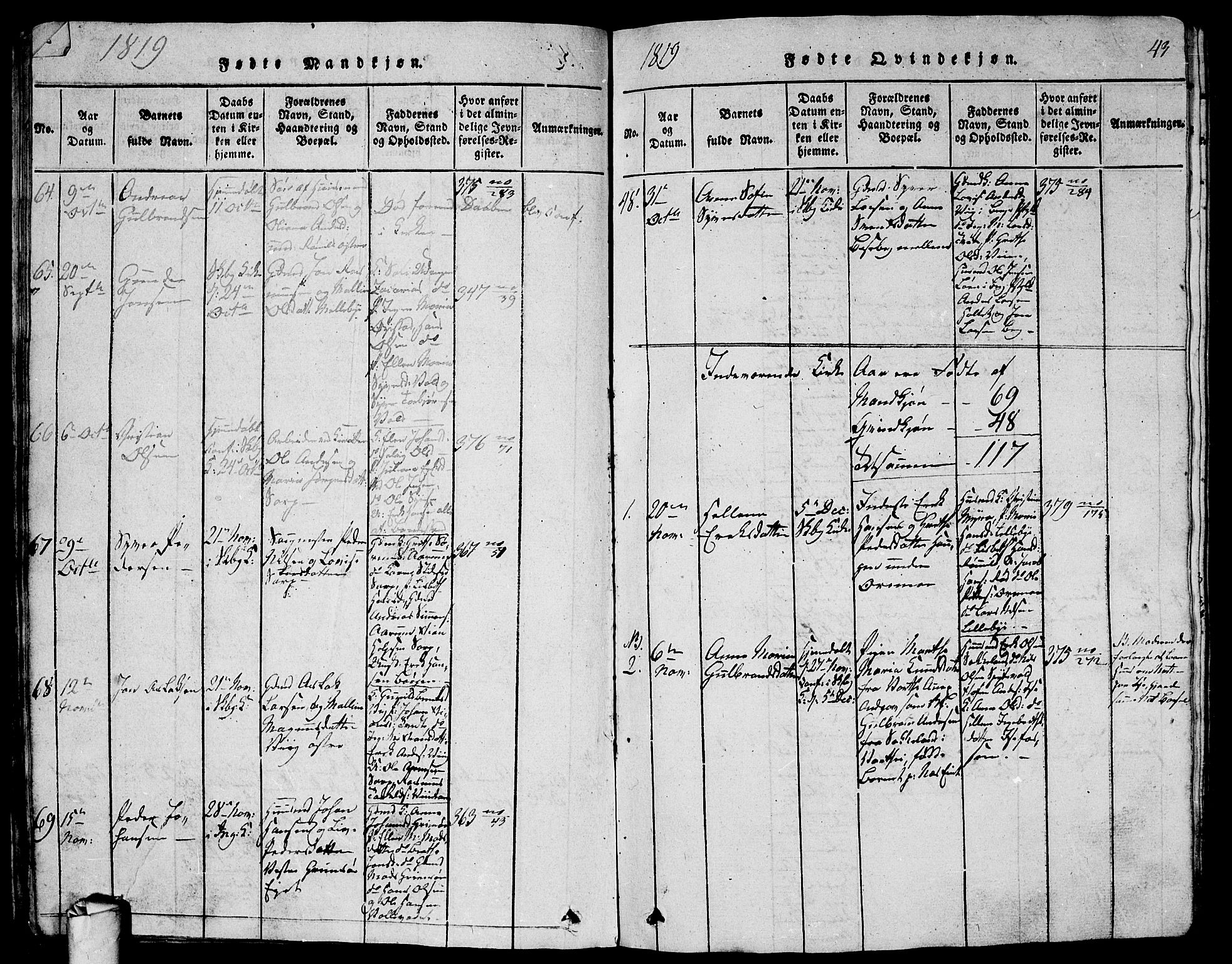 Skjeberg prestekontor Kirkebøker, SAO/A-10923/G/Ga/L0001: Parish register (copy) no. I 1, 1815-1830, p. 43