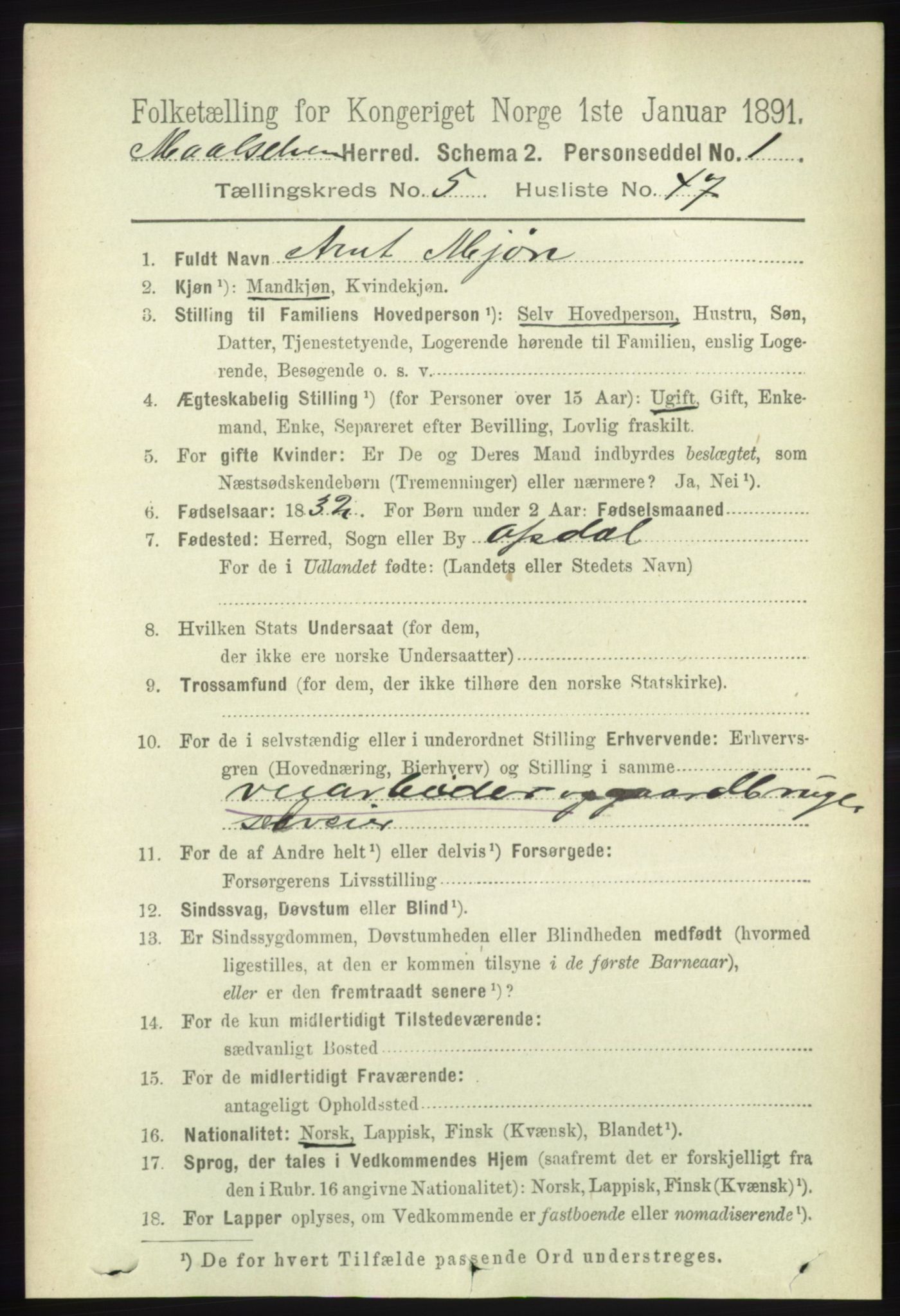 RA, 1891 census for 1924 Målselv, 1891, p. 1934