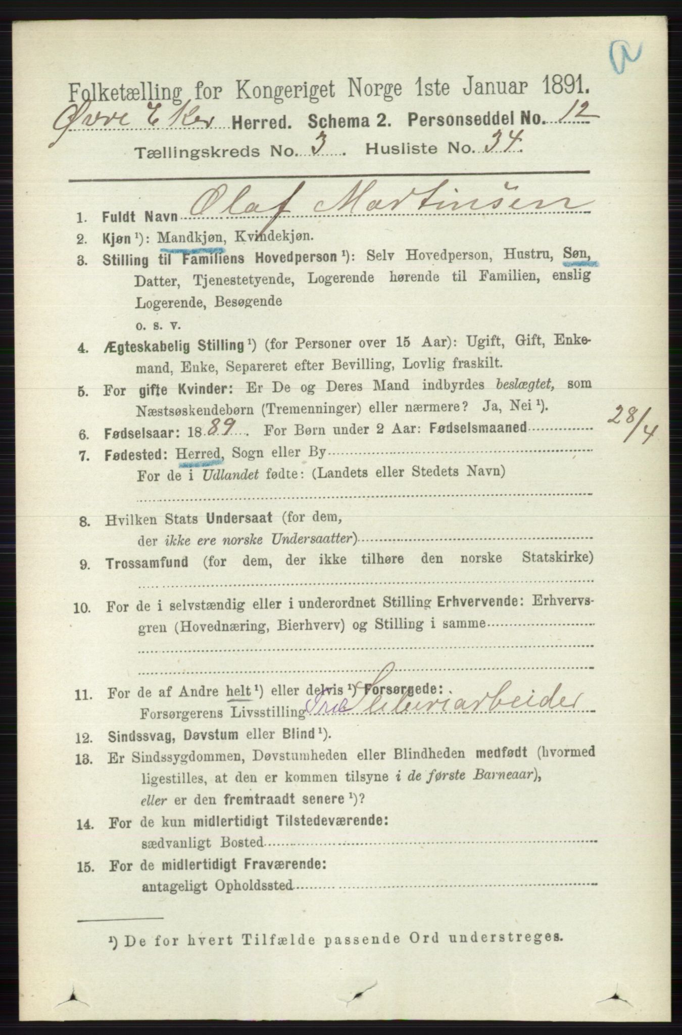 RA, 1891 census for 0624 Øvre Eiker, 1891, p. 1203