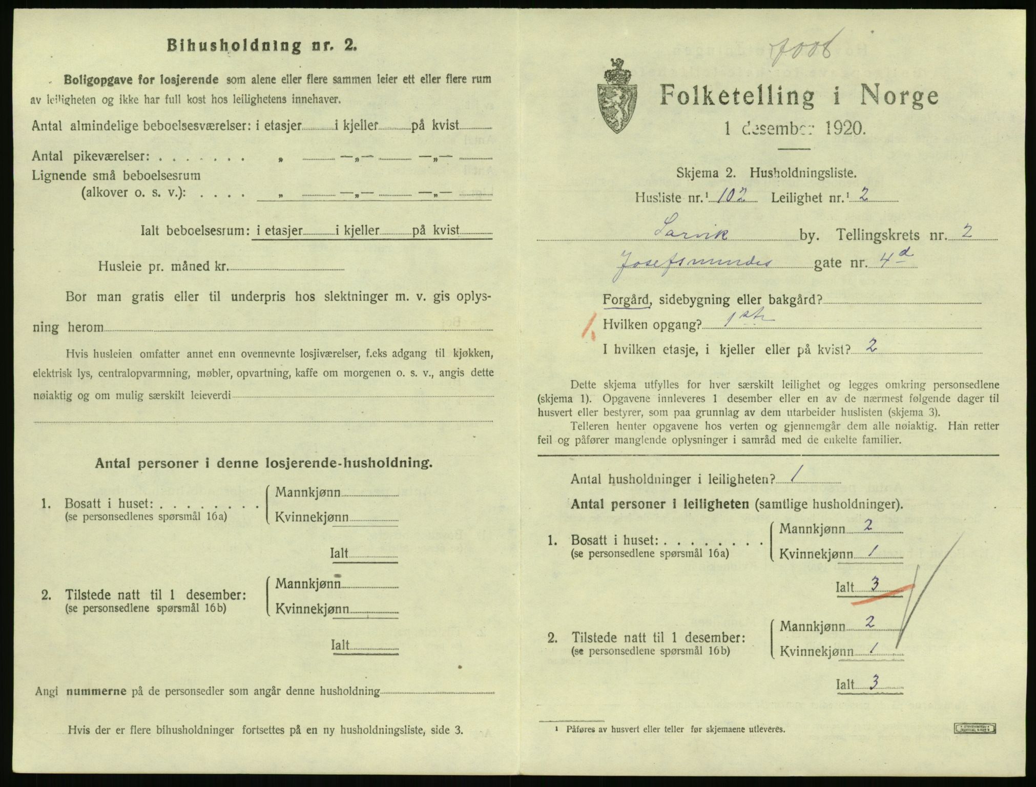 SAKO, 1920 census for Larvik, 1920, p. 3762