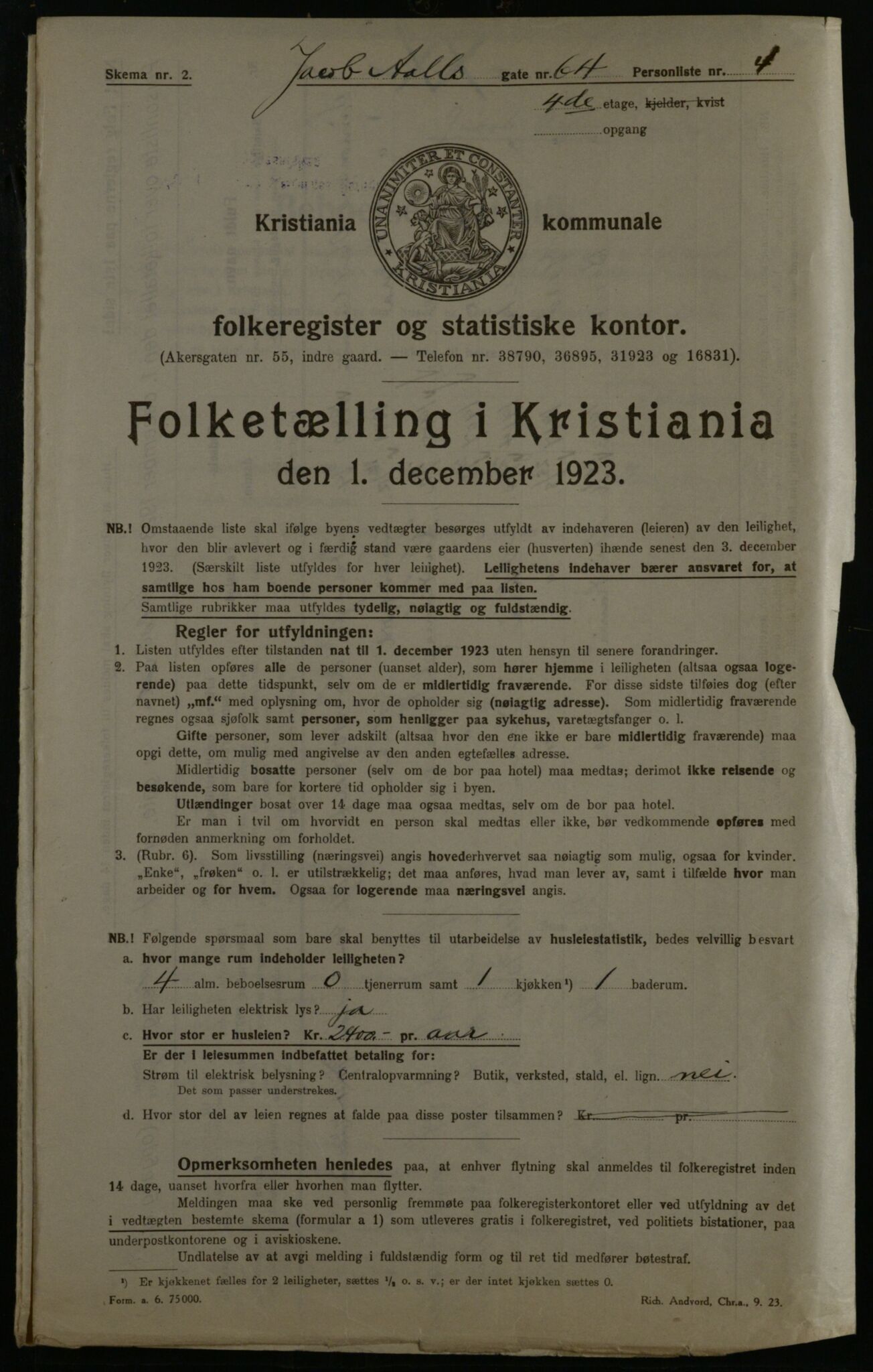 OBA, Municipal Census 1923 for Kristiania, 1923, p. 51008