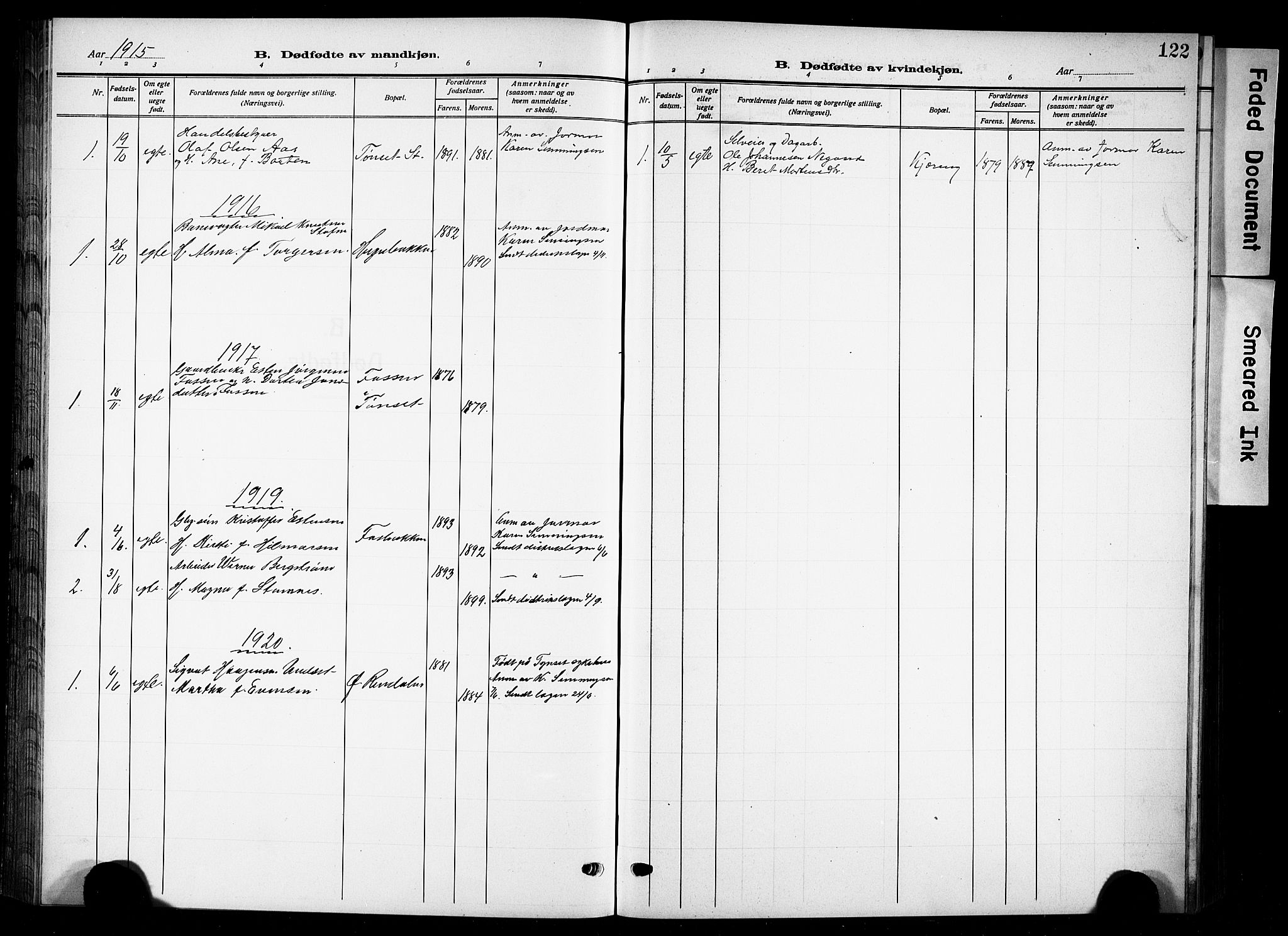 Tynset prestekontor, AV/SAH-PREST-058/H/Ha/Hab/L0011: Parish register (copy) no. 11, 1915-1930, p. 122