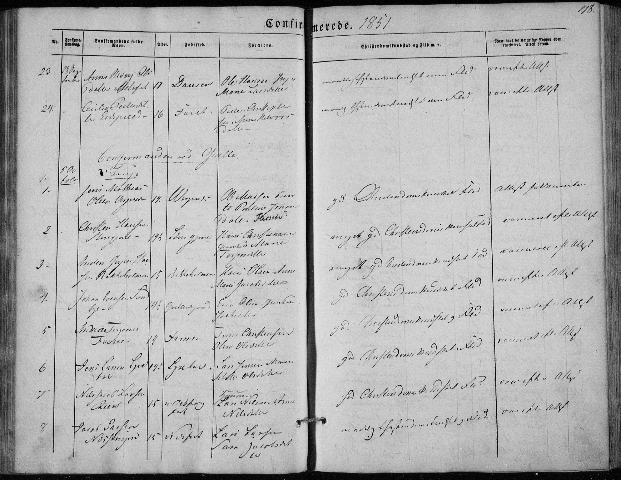 Hedrum kirkebøker, AV/SAKO-A-344/F/Fa/L0006: Parish register (official) no. I 6, 1849-1857, p. 178