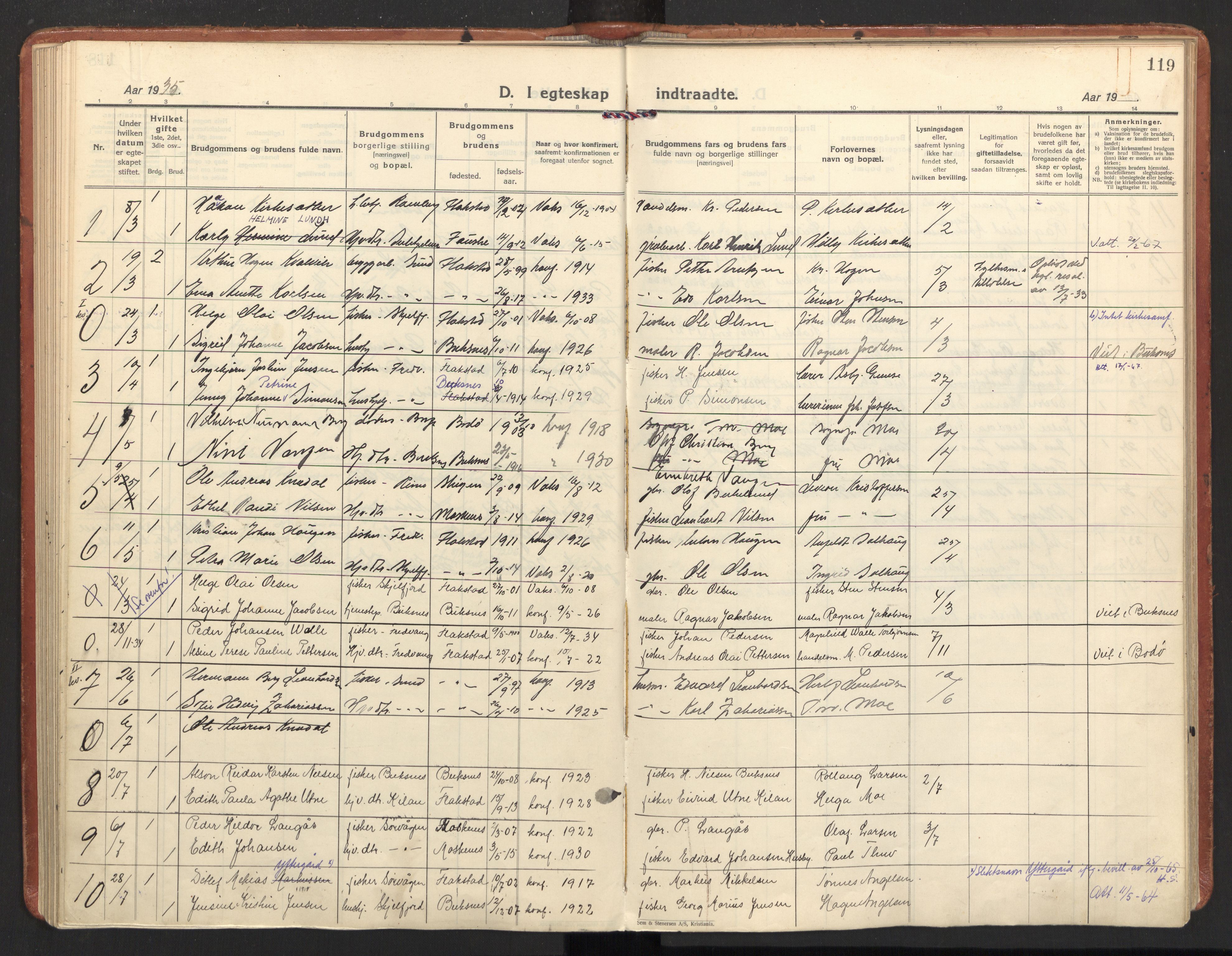 Ministerialprotokoller, klokkerbøker og fødselsregistre - Nordland, AV/SAT-A-1459/885/L1211: Parish register (official) no. 885A11, 1927-1938, p. 119