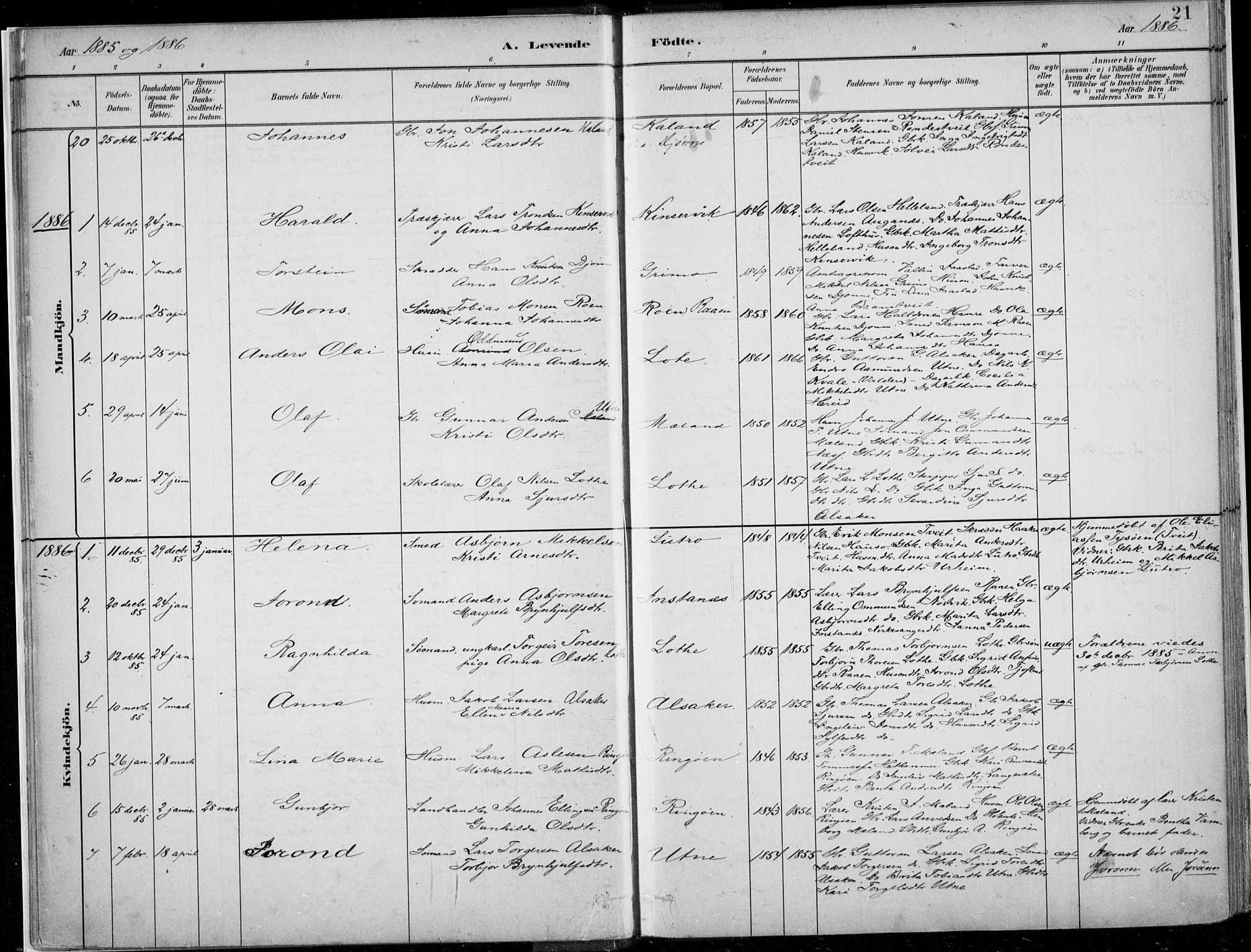 Ullensvang sokneprestembete, SAB/A-78701/H/Haa: Parish register (official) no. E  1, 1882-1921, p. 21