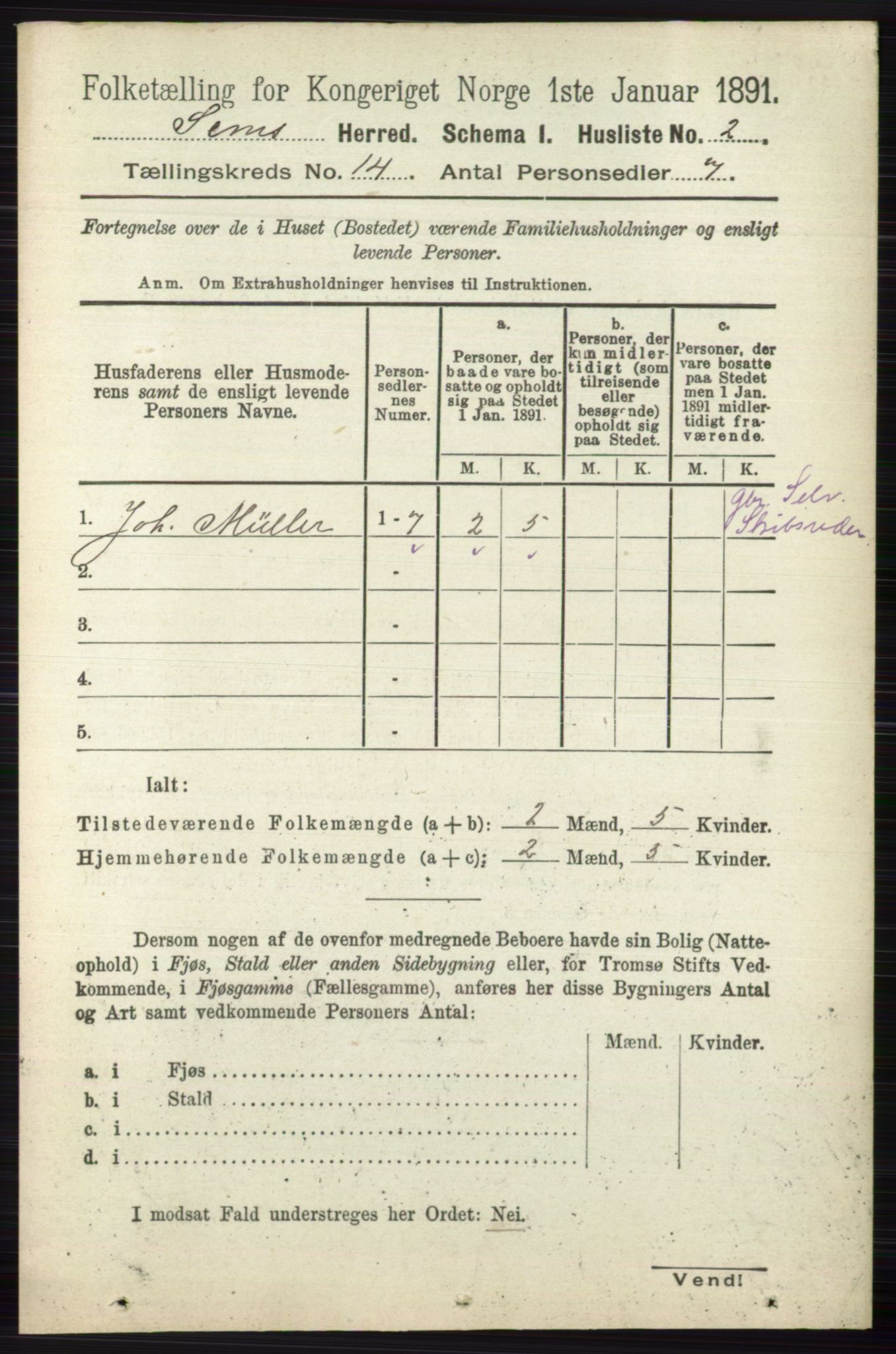 RA, 1891 census for 0721 Sem, 1891, p. 6965