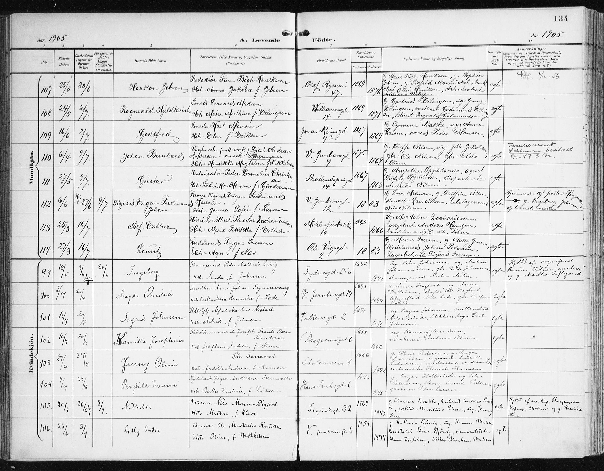 Johanneskirken sokneprestembete, AV/SAB-A-76001/H/Haa/L0002: Parish register (official) no. A 2, 1900-1912, p. 134