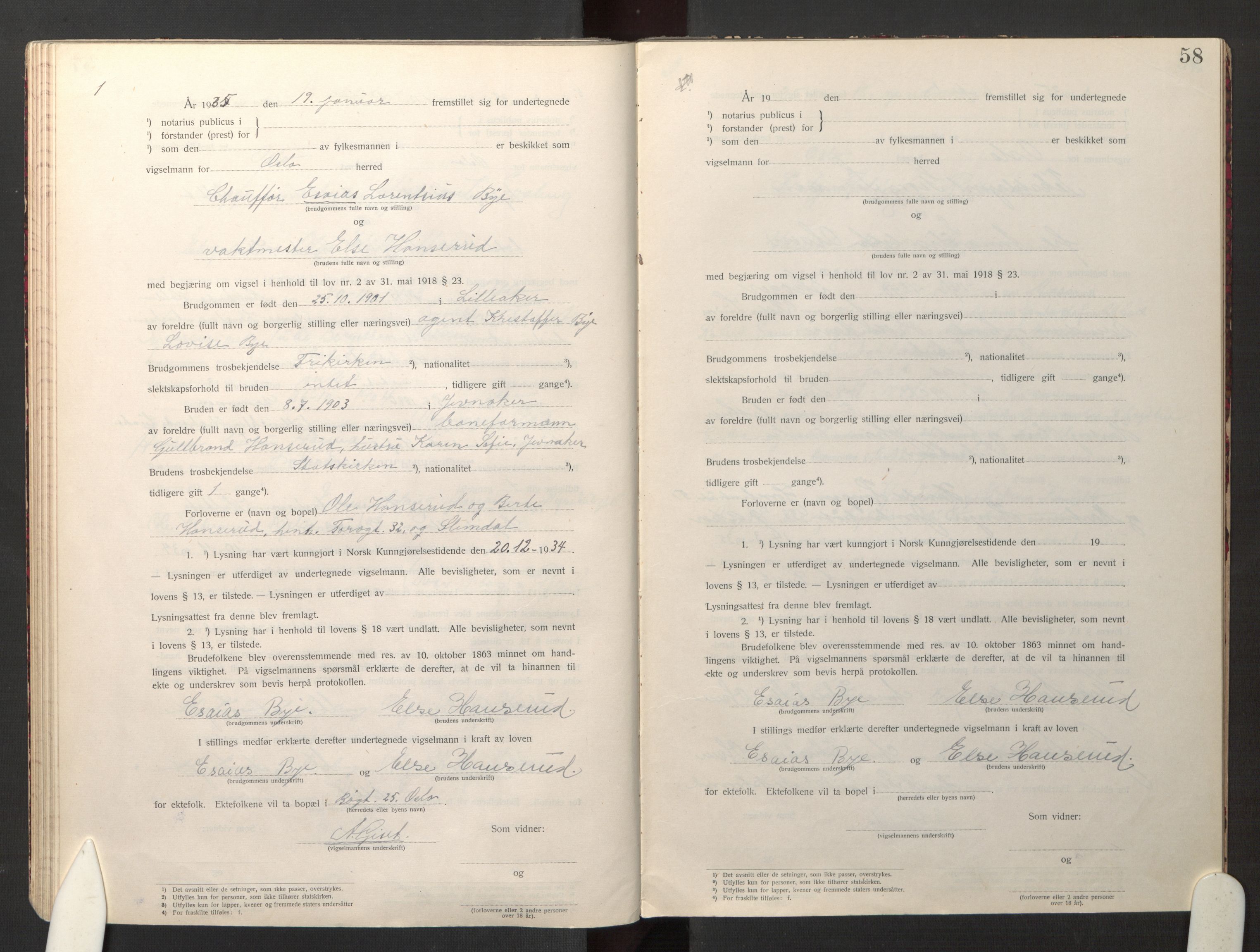 Den evangelisk-lutherske frikirke østre menighet, Oslo, SAO/PAO-0245/F/L0005: Marriage register (dissenter) no. 5, 1920-1941, p. 58