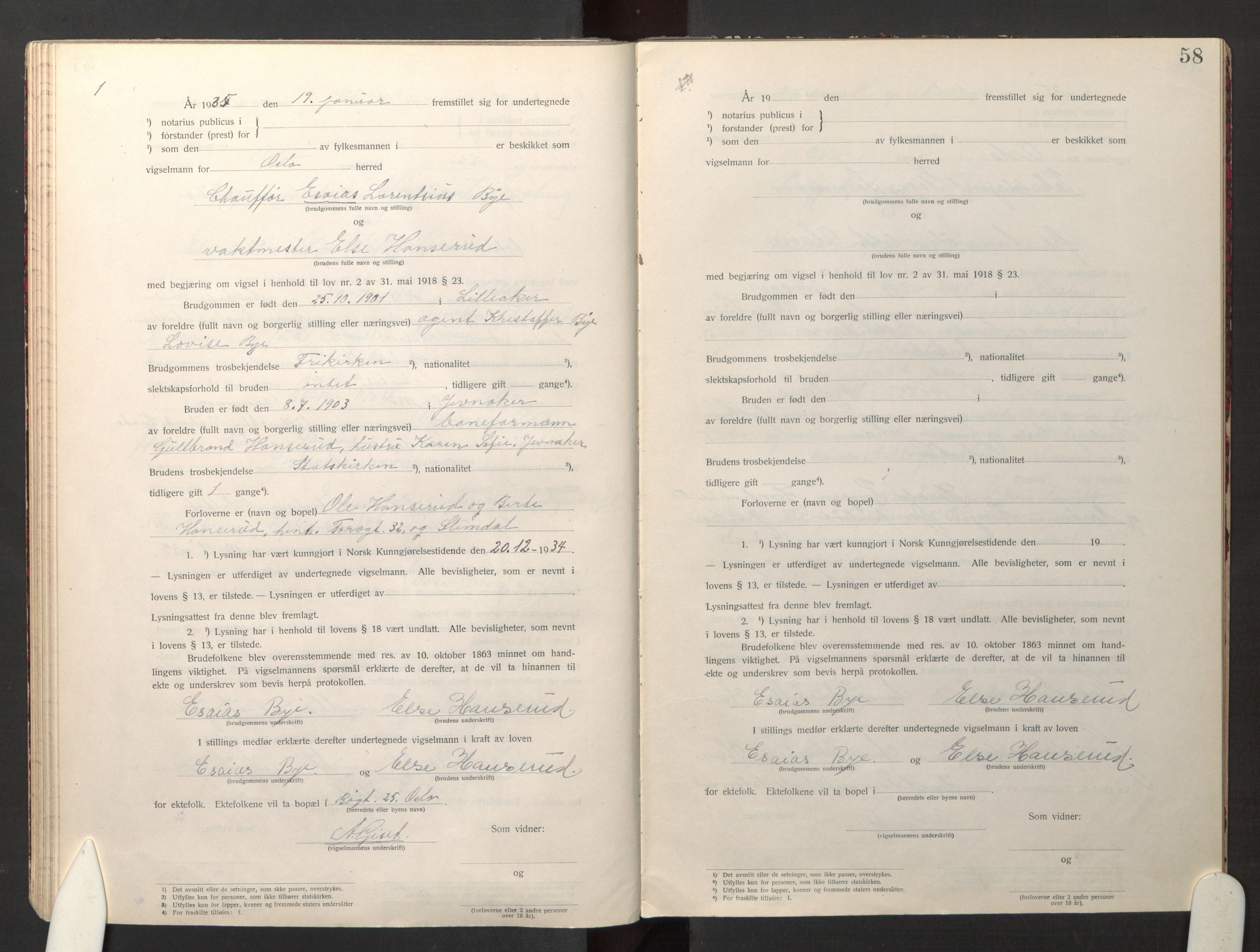 Den evangelisk-lutherske frikirke østre menighet, Oslo, AV/SAO-PAO-0245/F/L0005: Marriage register (dissenter) no. 5, 1920-1941, p. 58