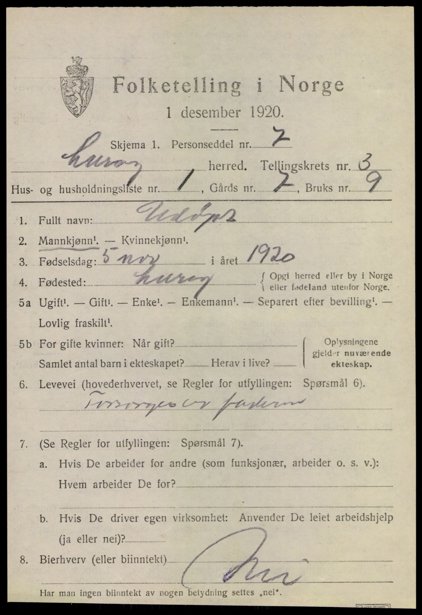 SAT, 1920 census for Lurøy, 1920, p. 1817