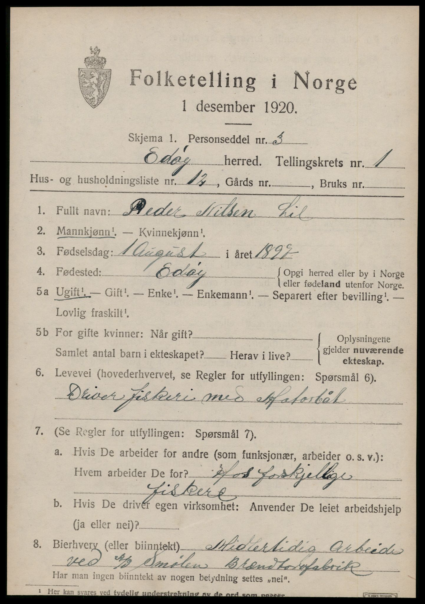 SAT, 1920 census for Edøy, 1920, p. 506