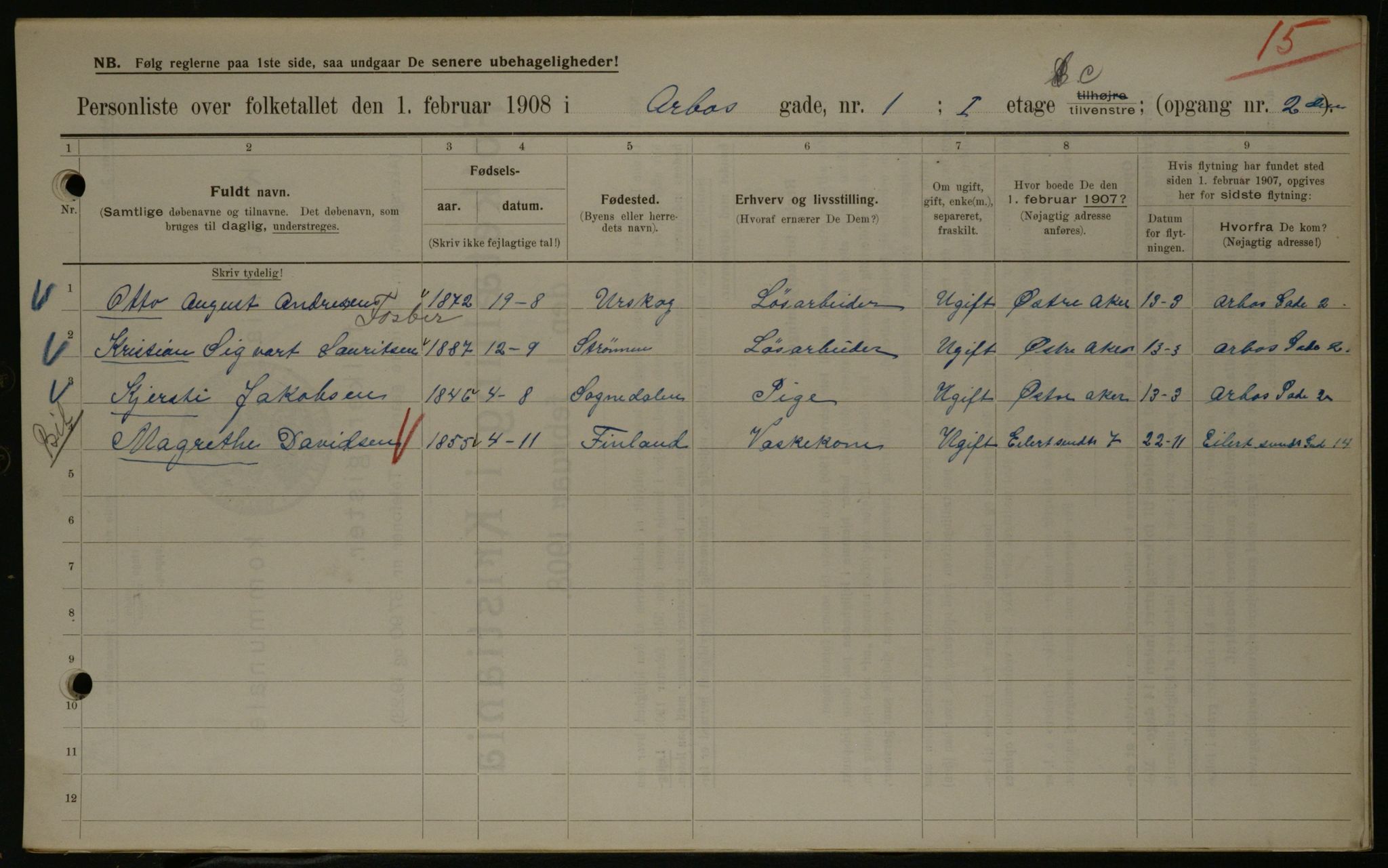 OBA, Municipal Census 1908 for Kristiania, 1908, p. 1928